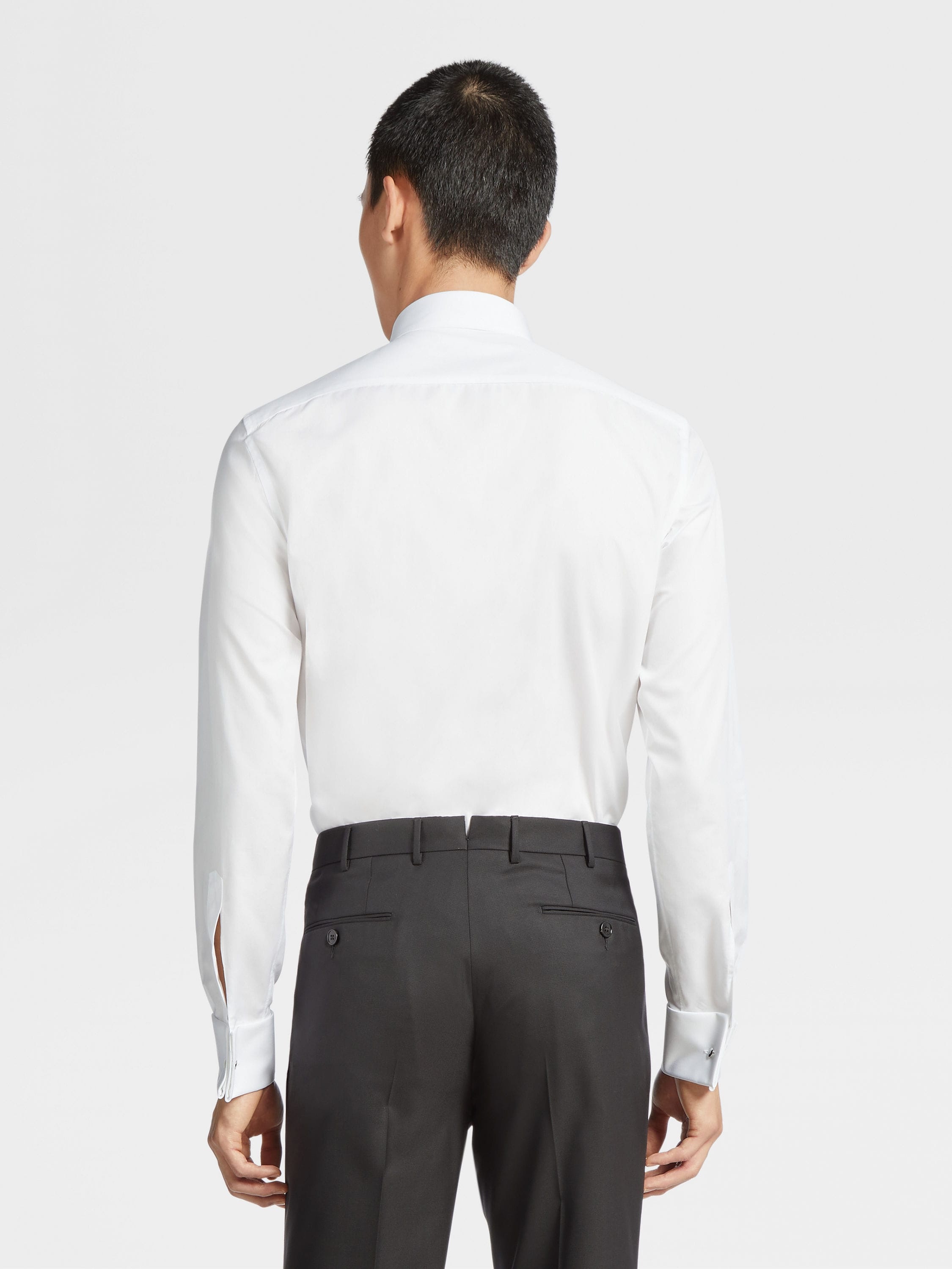 OPTICAL WHITE COTTON TUXEDO SHIRT - 4
