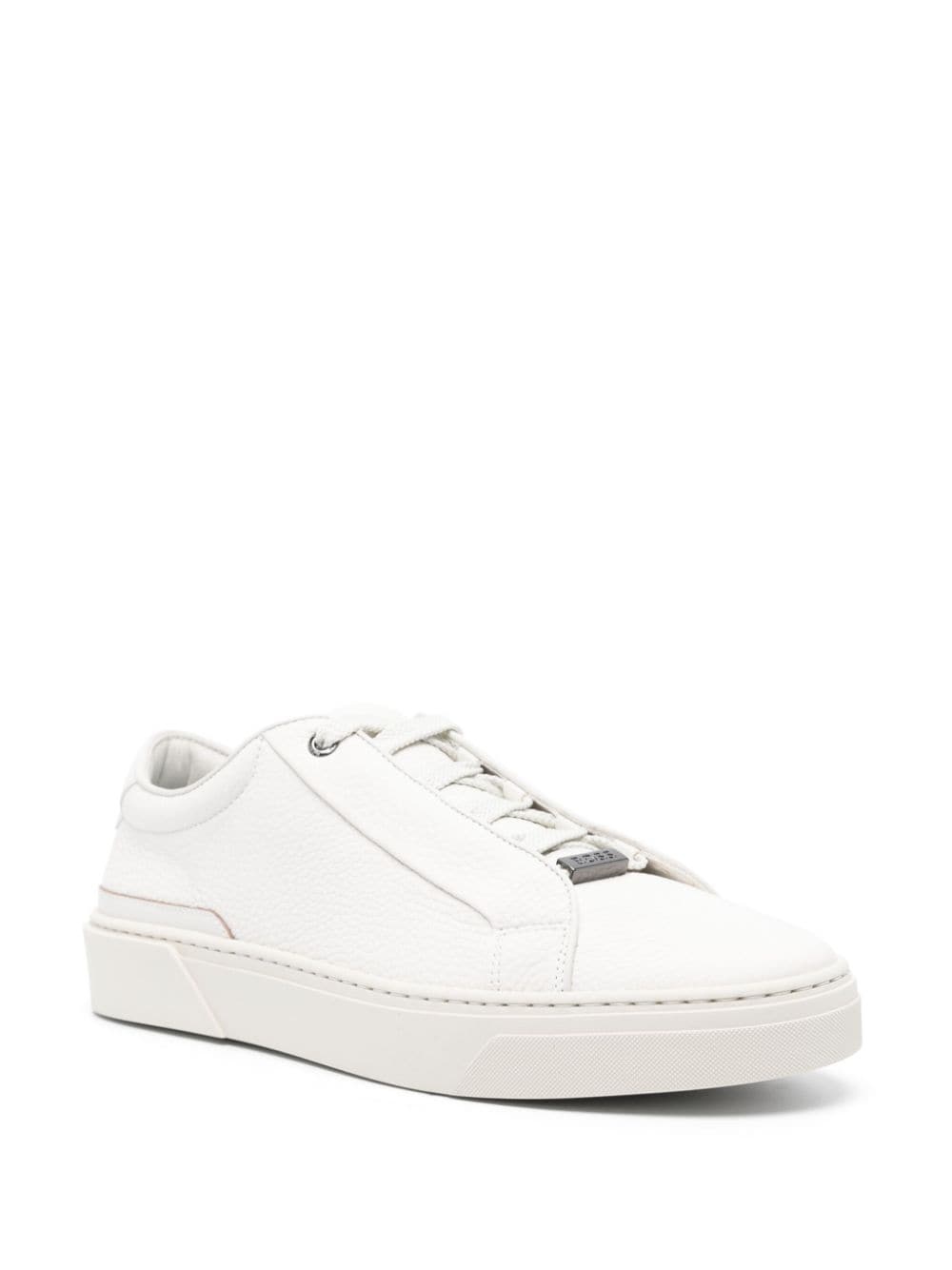 logo-plaque leather sneakers - 2