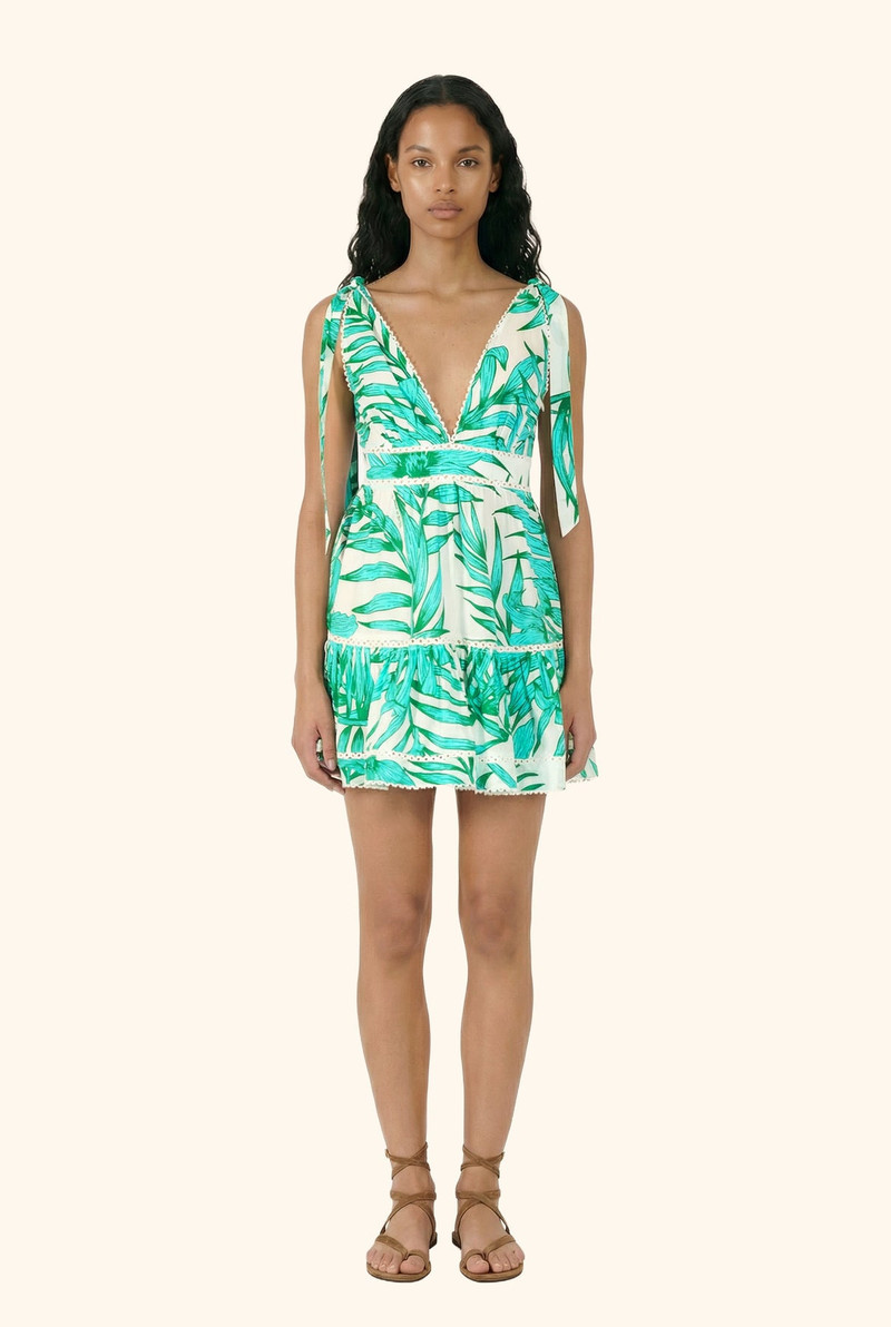 Mini Dress Cara - Green Palm Leaf 3