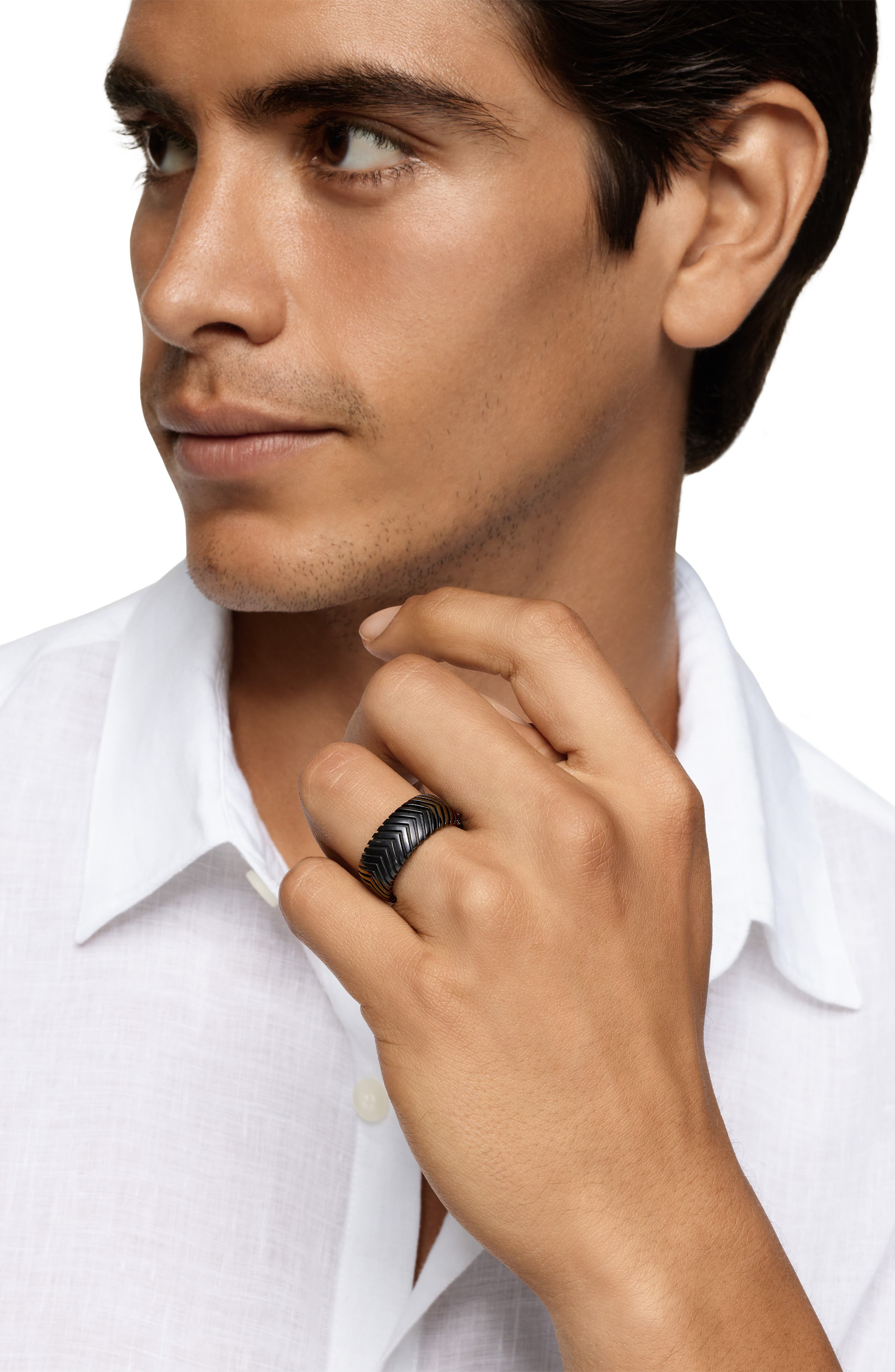 David Yurman Men's Chevron Band Ring in Black Titanium, 10mm at Nordstrom - 2