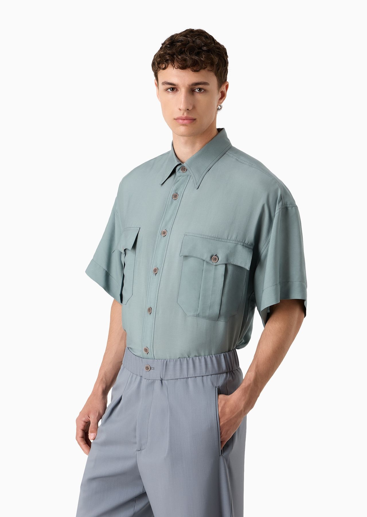 Short-sleeved, loose-fit Lyocell and silk shirt - 2