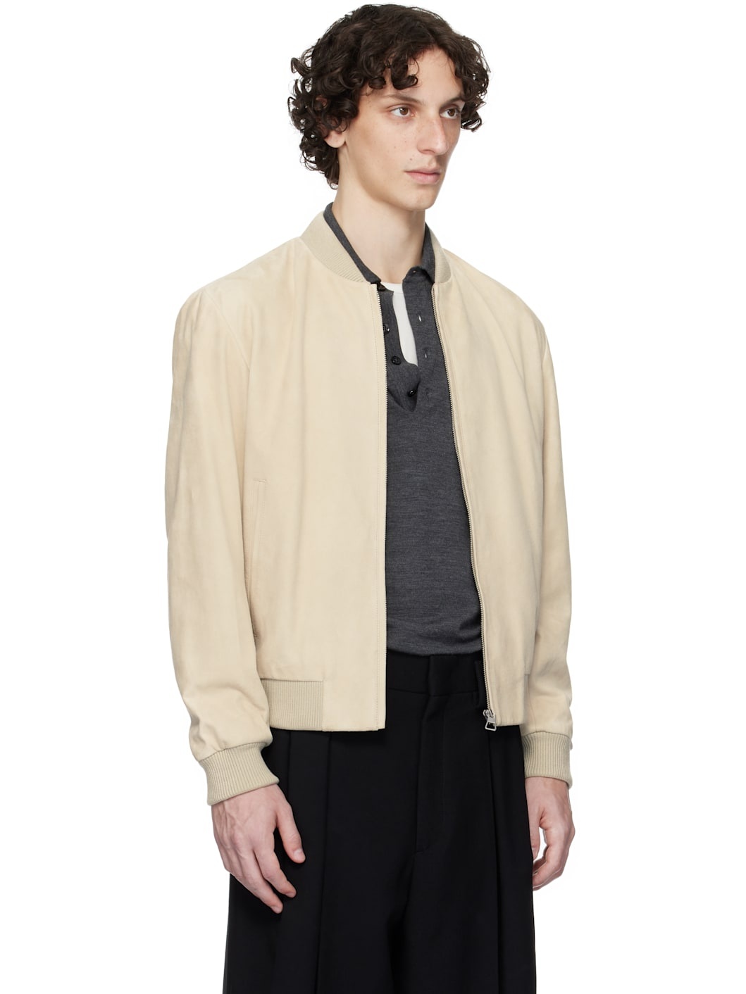 Beige BECKHAM Edition Regular-Fit Suede Bomber Jacket - 2