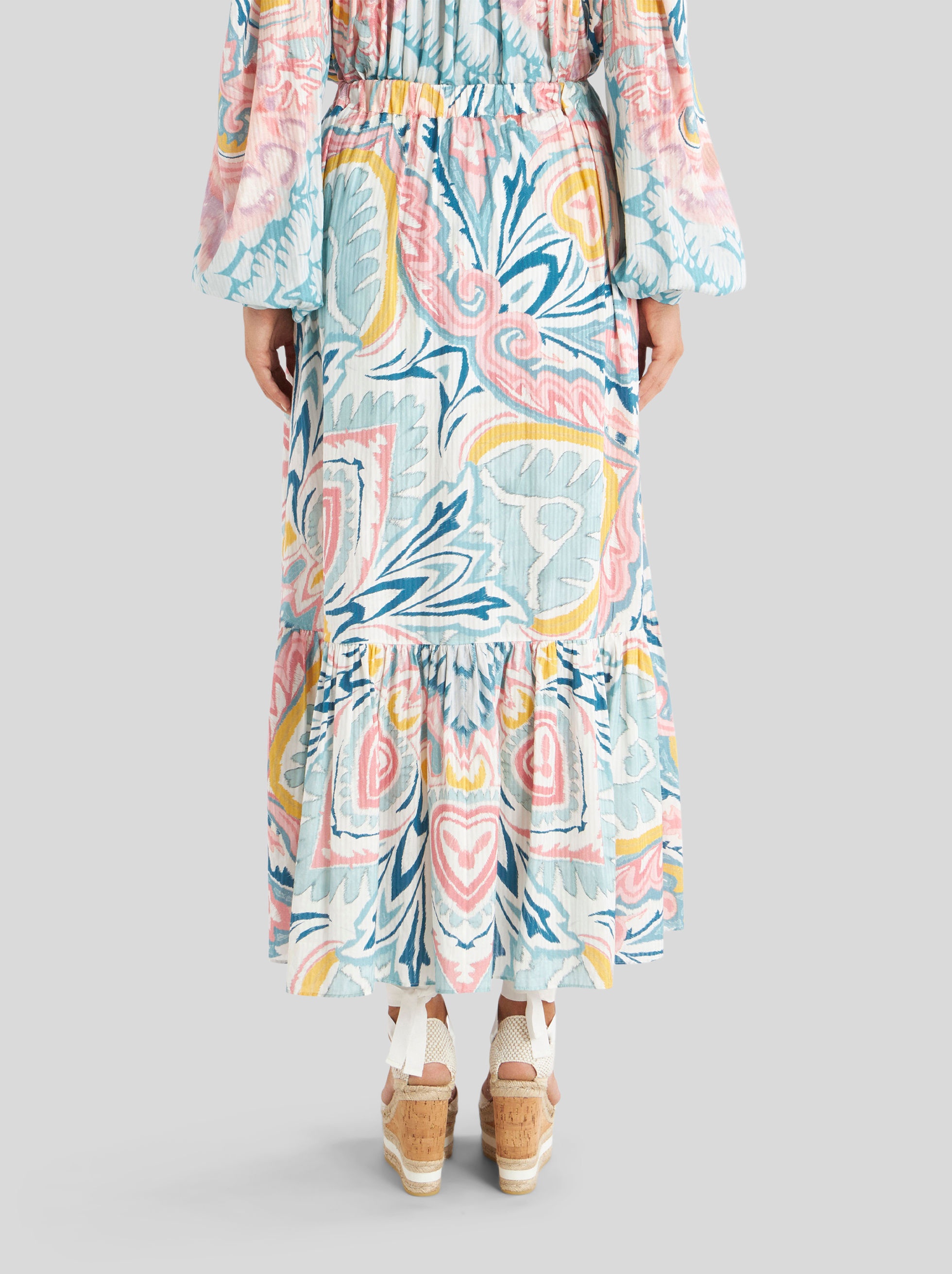 PRINTED COTTON AND SILK SKIRT - 4