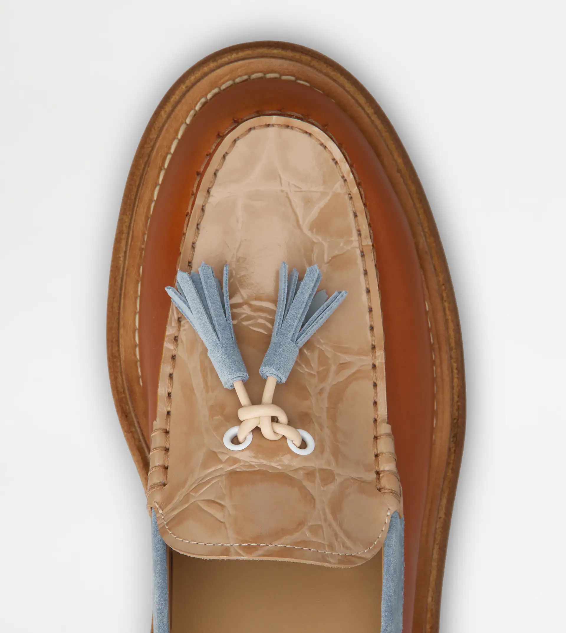 LOAFERS IN LEATHER - BROWN, BEIGE, LIGHT BLUE - 5