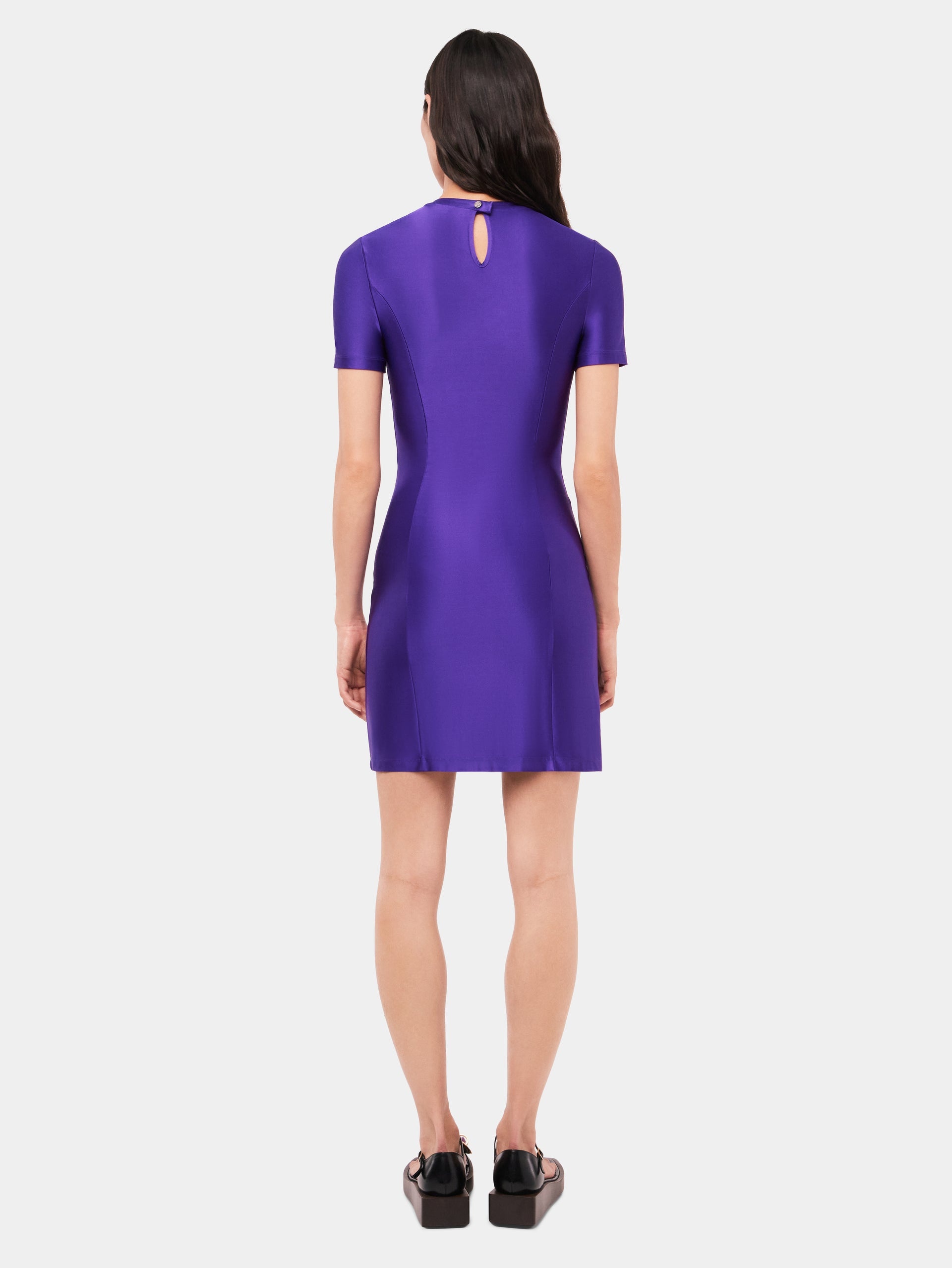 PURPLE DRAPÉ PRESSION MINI DRESS - 4