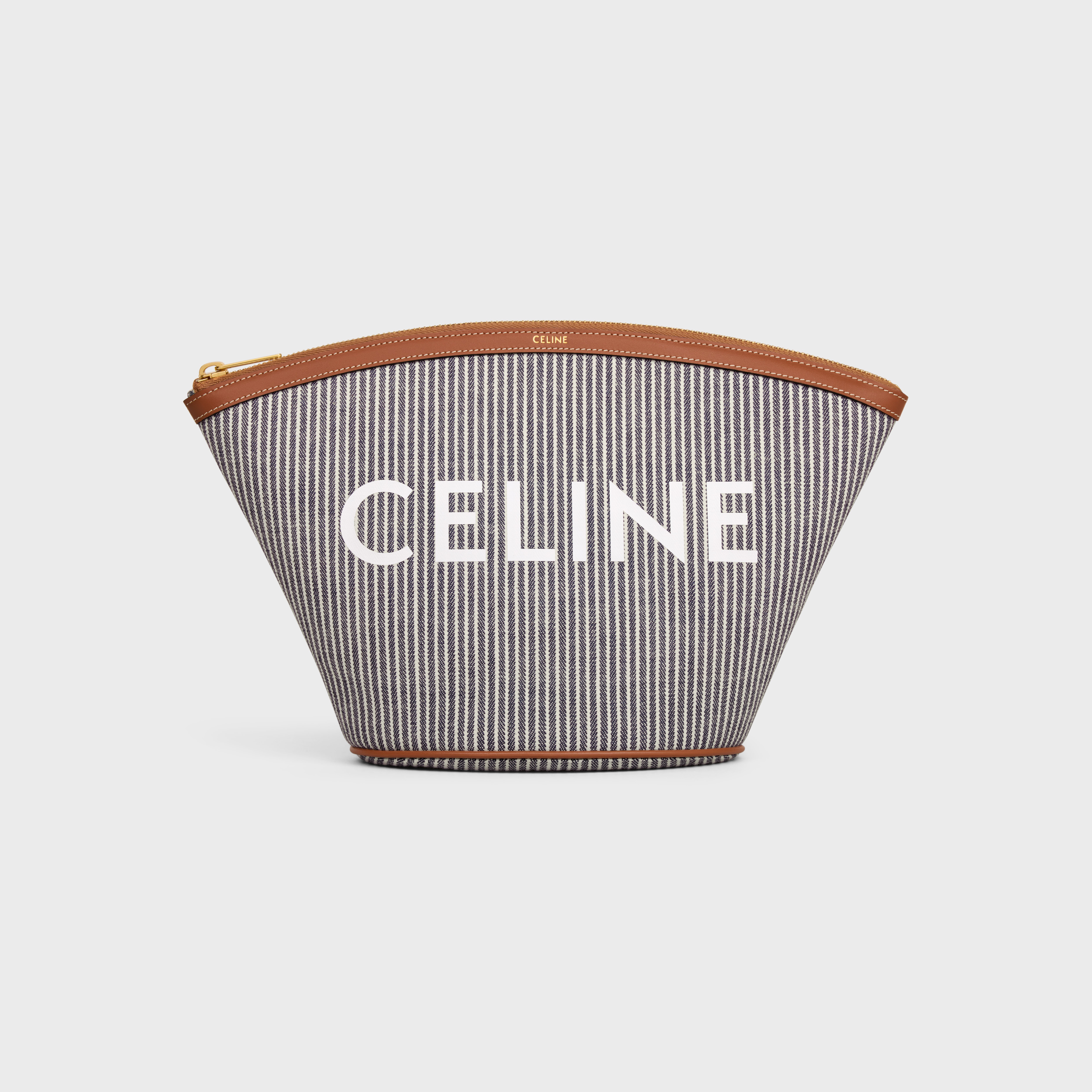 POUCH COUFFIN in STRIPED TEXTILE AND CALFSKIN - 1
