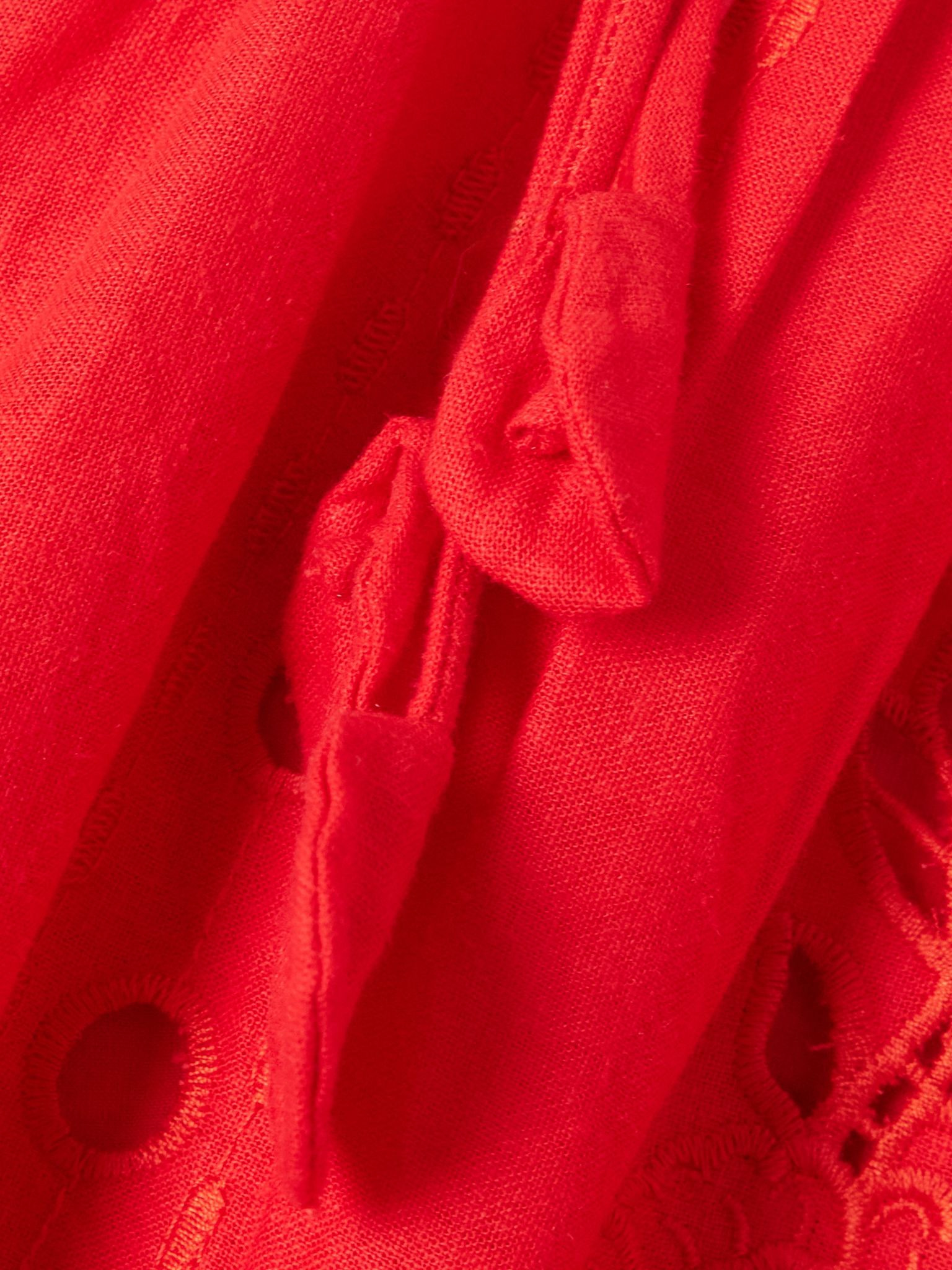 Embellished broderie anglaise linen-blend midi dress Red - 4
