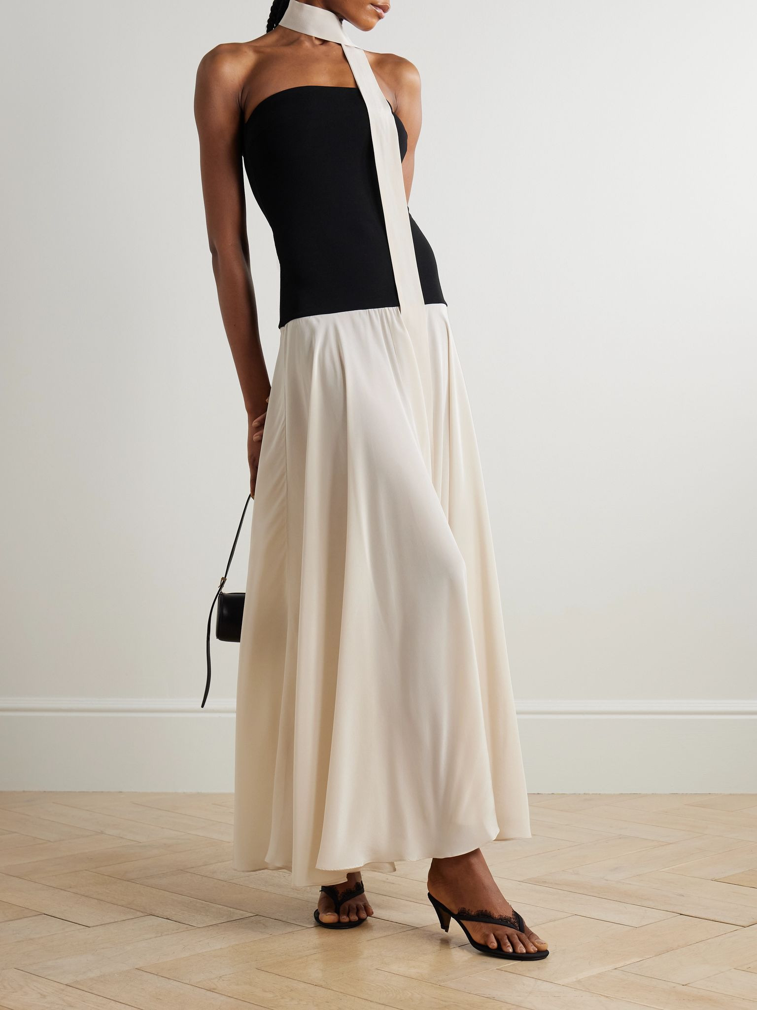 Illi scarf-detailed strapless stretch-knit and silk crepe de chine maxi dress Black - 2