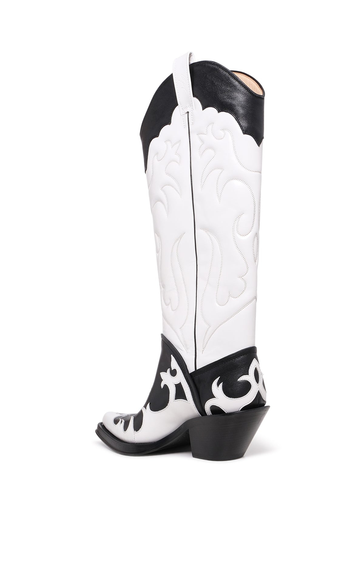 Capitana Cowboy Boot in White & Black Pearlized Leather - 4
