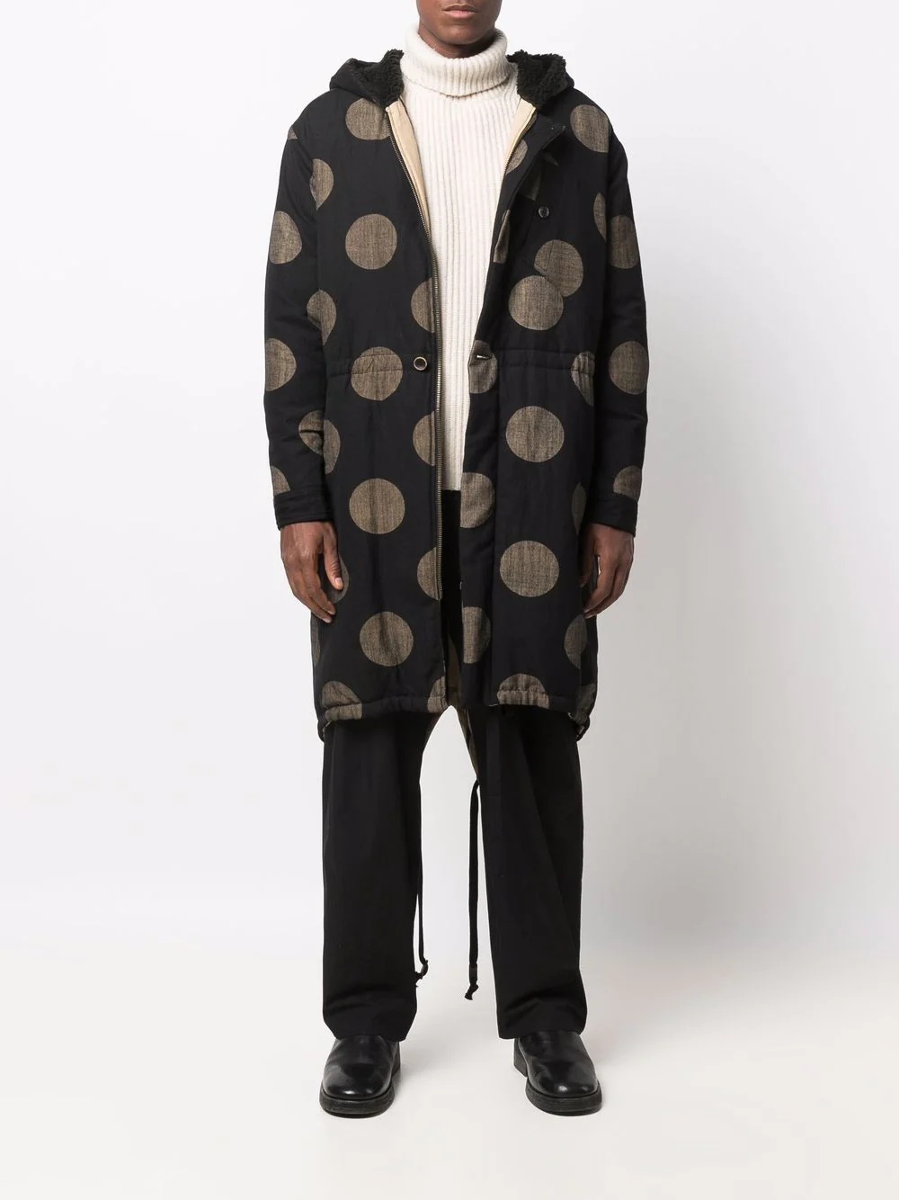 spot-print hooded parka coat - 2