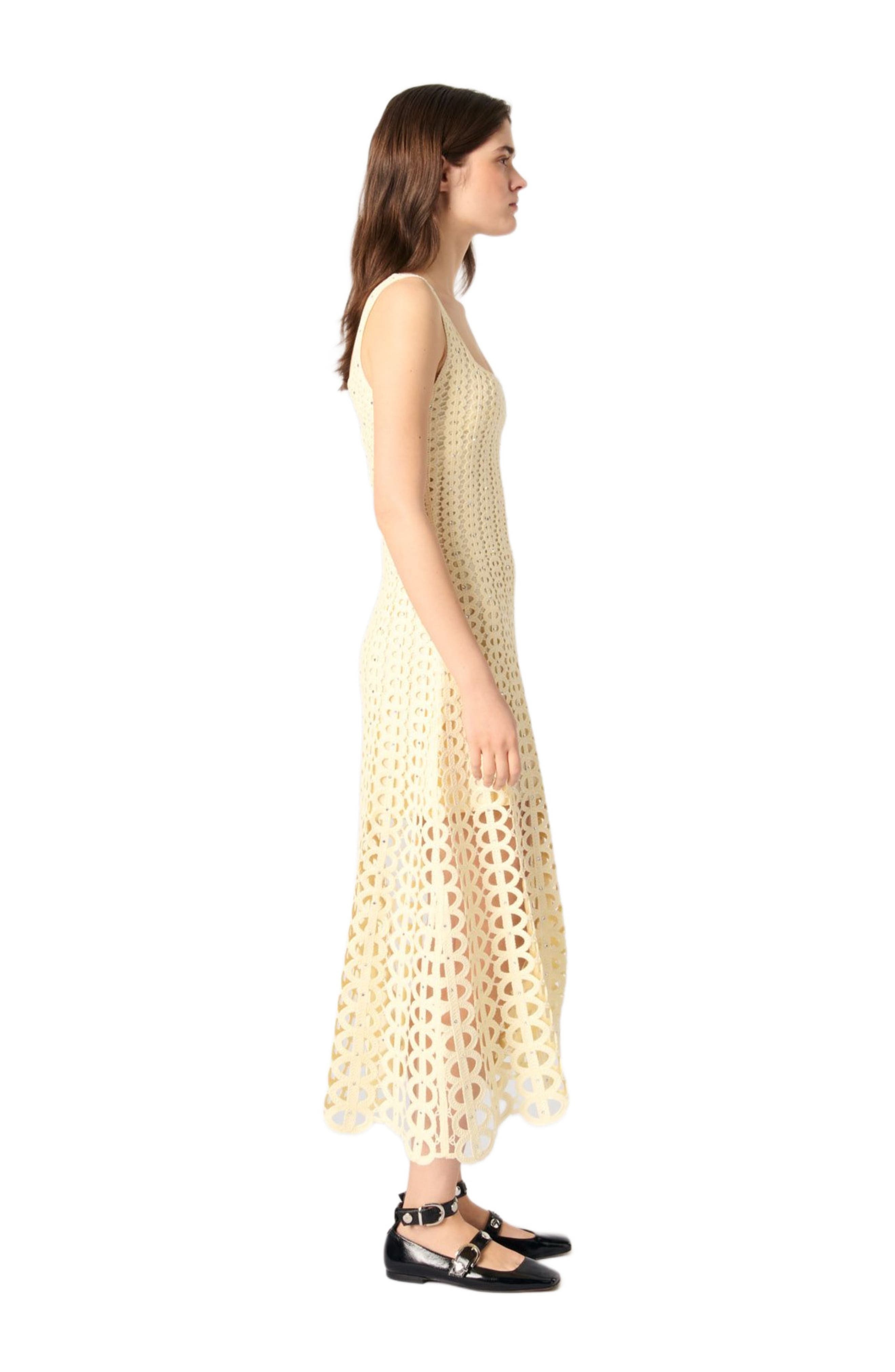 maje Rhinestone crochet midi dress in Yellow at Nordstrom - 3