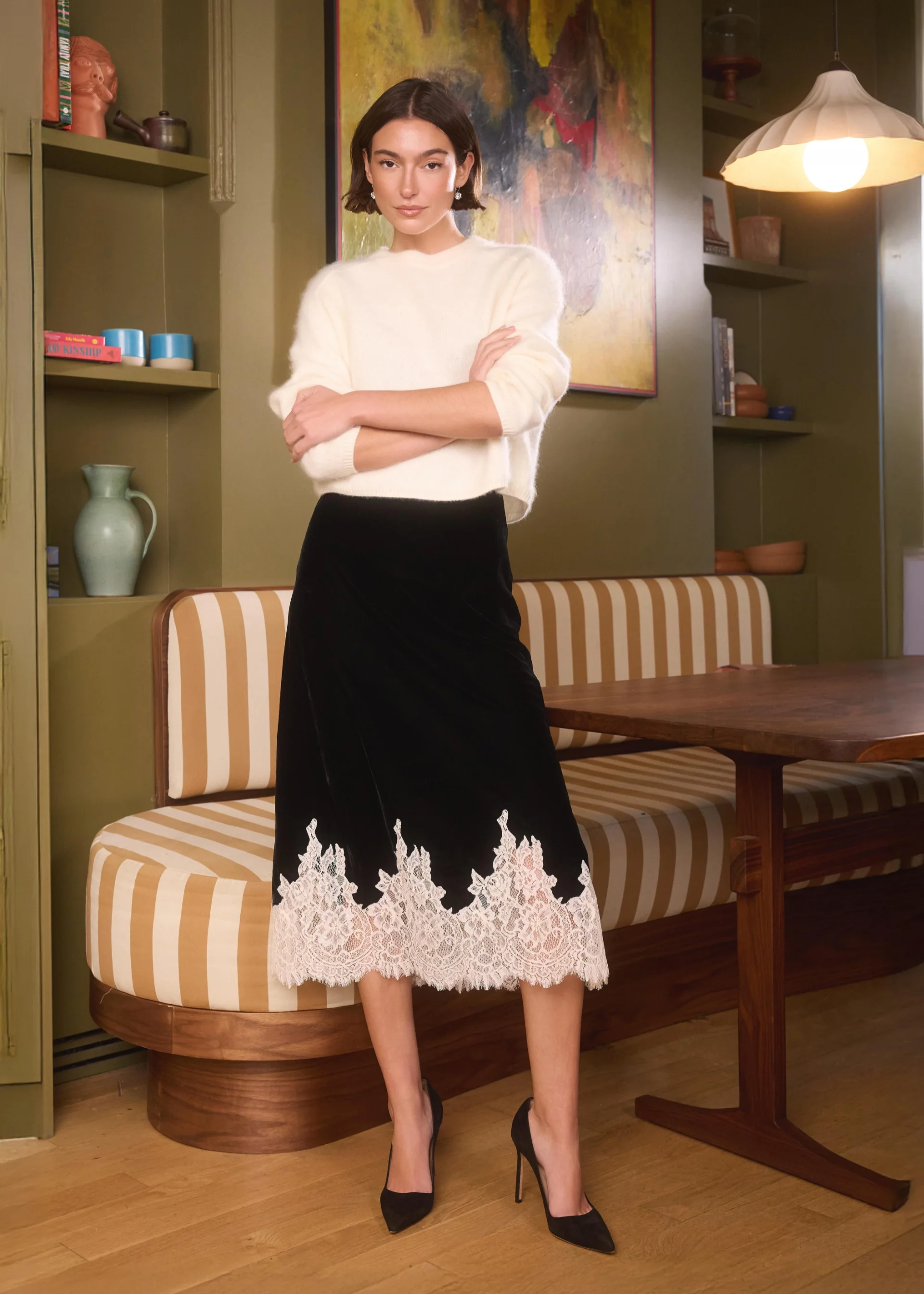 GEORGIANA VELVET MIDI SKIRT BLACK - 1