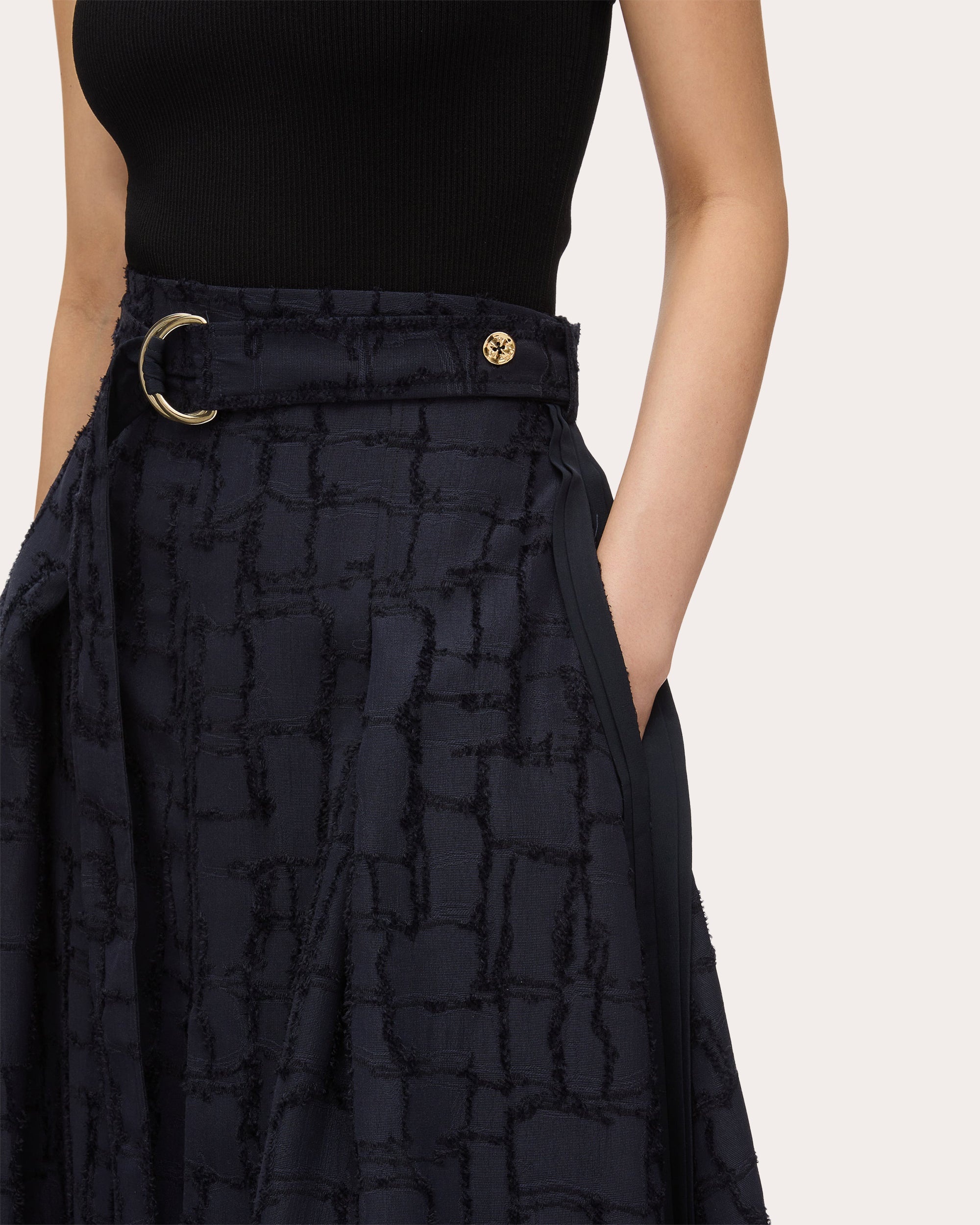 Pleated Fil-Coupé Midi Skirt - 4