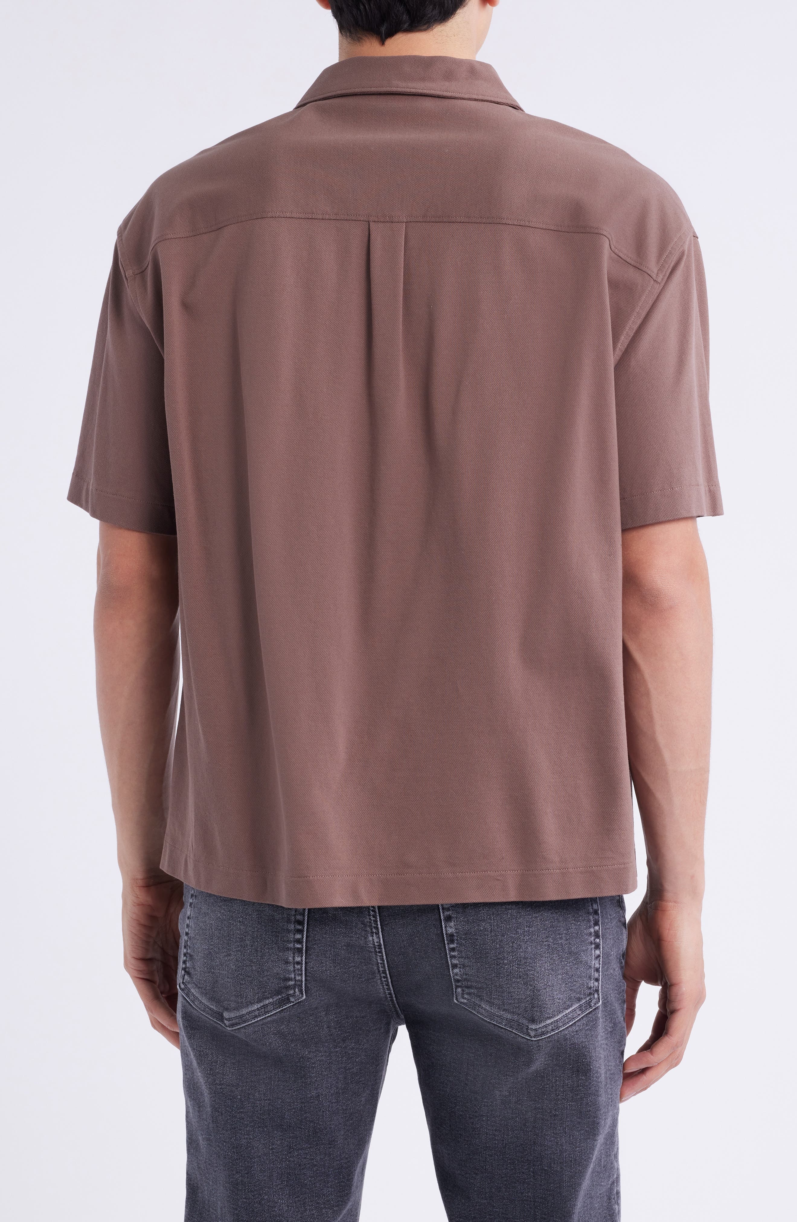 FRAME Short Sleeve Piqué Button-Up Shirt in Mauve at Nordstrom - 2