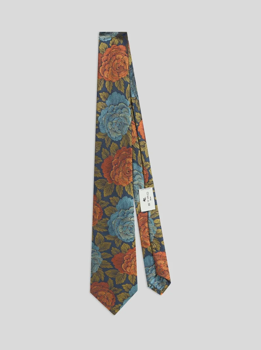 SILK JACQUARD TIE WITH FLOWER MOTIF - 1
