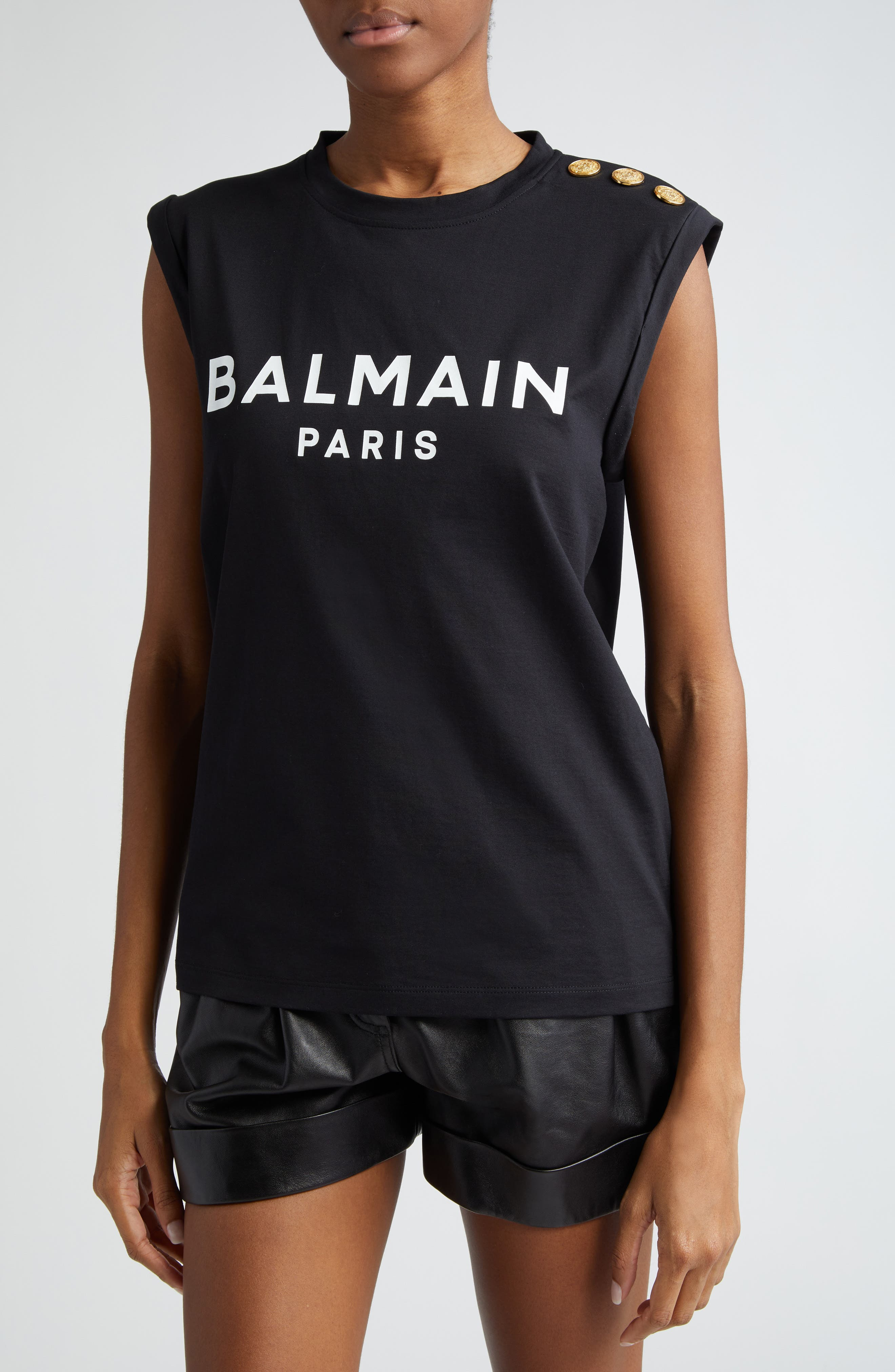 Balmain Cotton Logo Graphic Tank in Black/White at Nordstrom - 5
