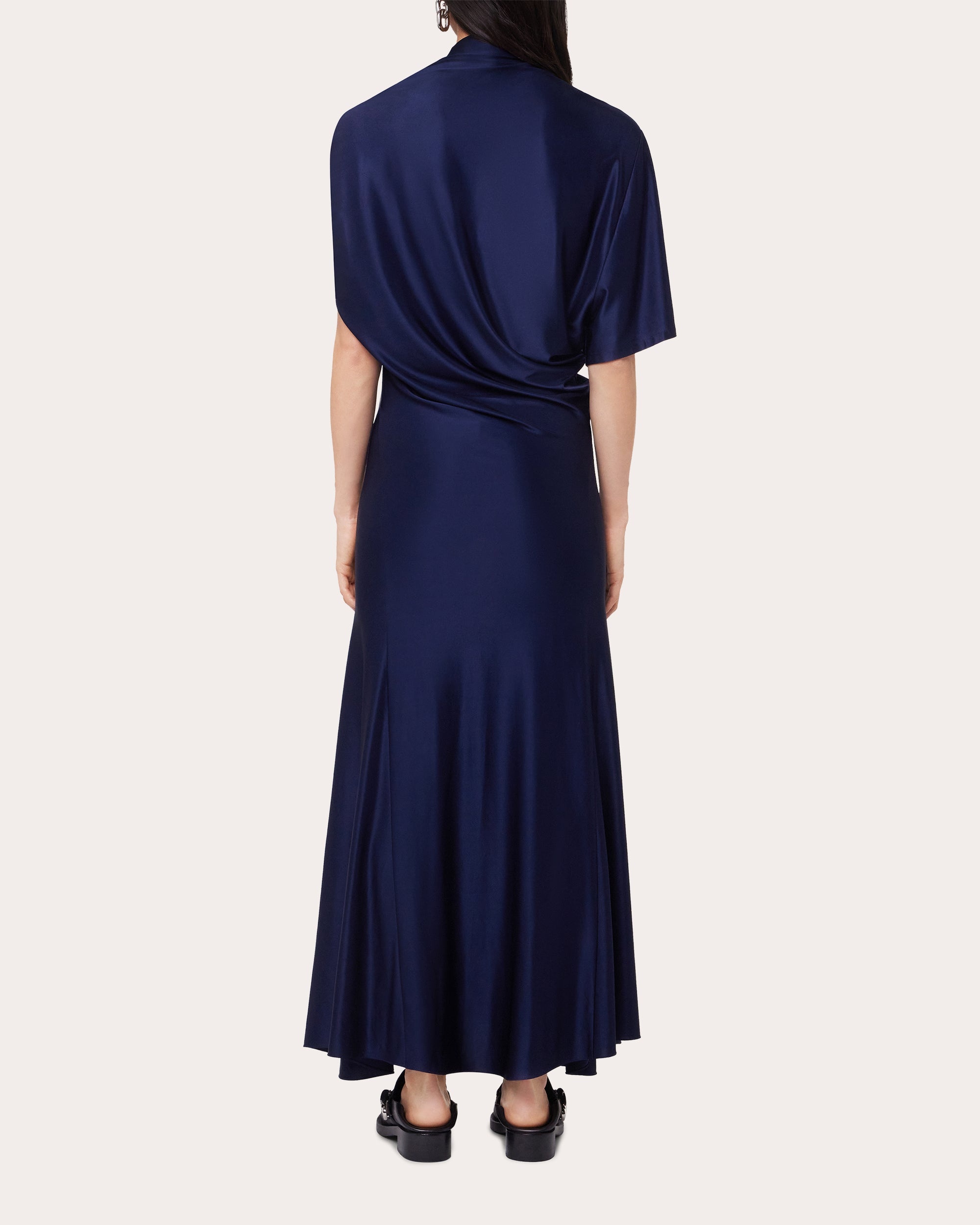 Ruched Satin Buckle Asymmetric Dress - 3