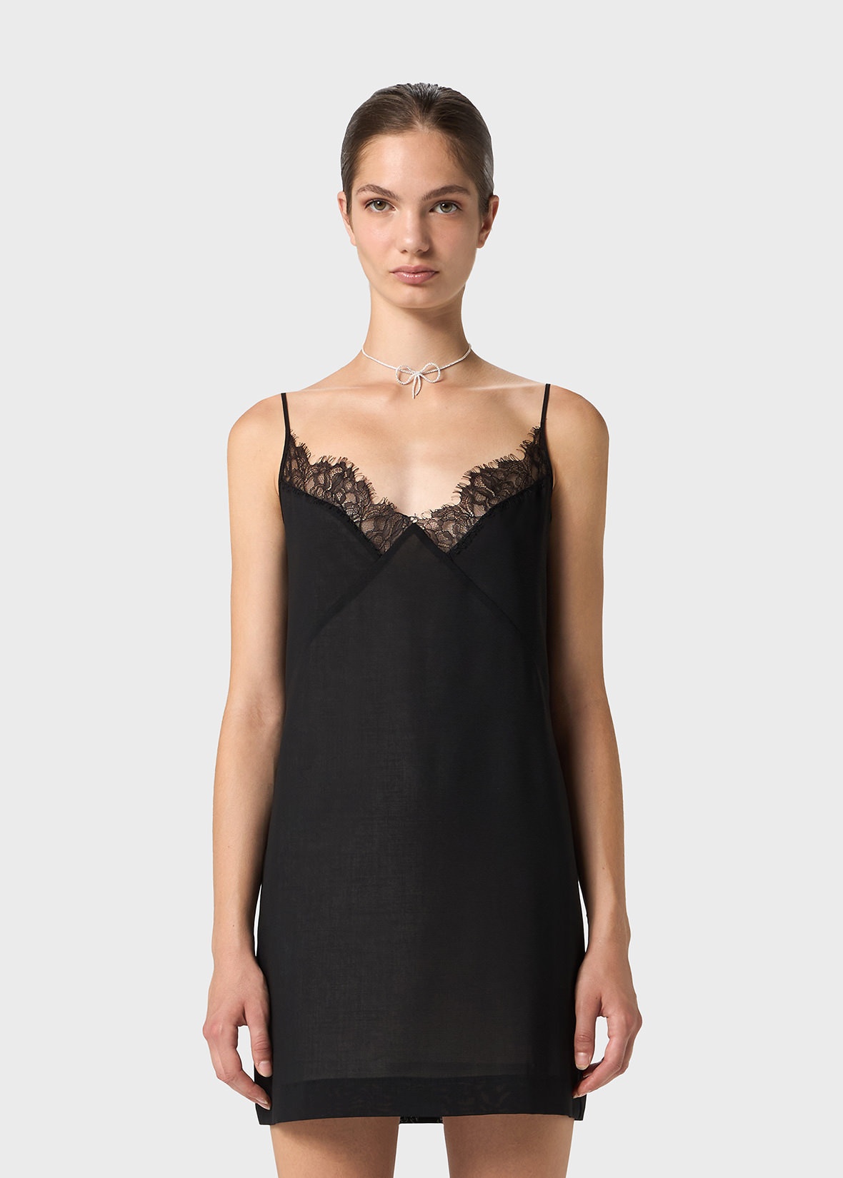 SLIP DRESS IN WOOL CANVAS AND LACE - 3