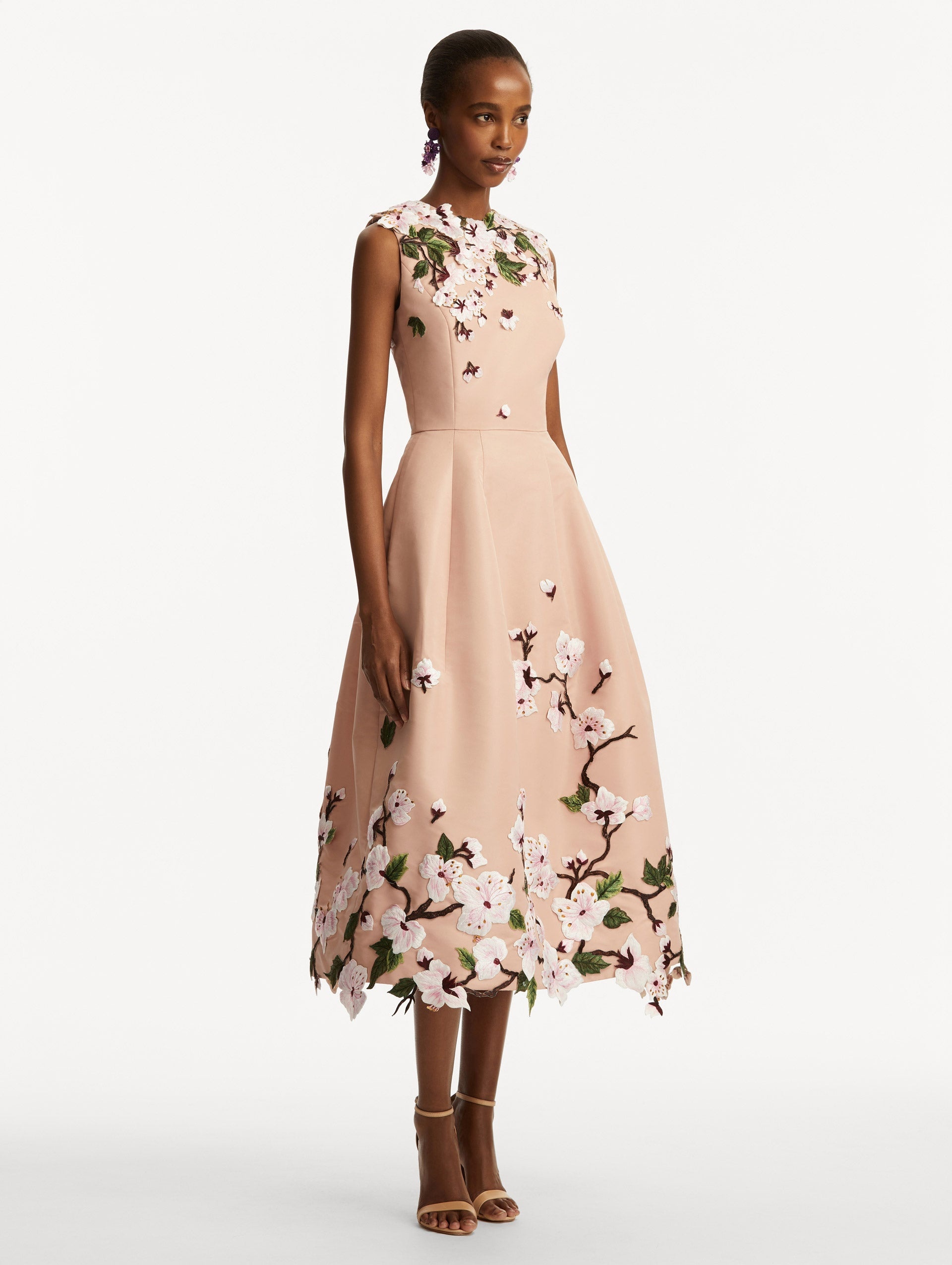 CHERRY BLOSSOM EMBROIDERED FAILLE DRESS - 4