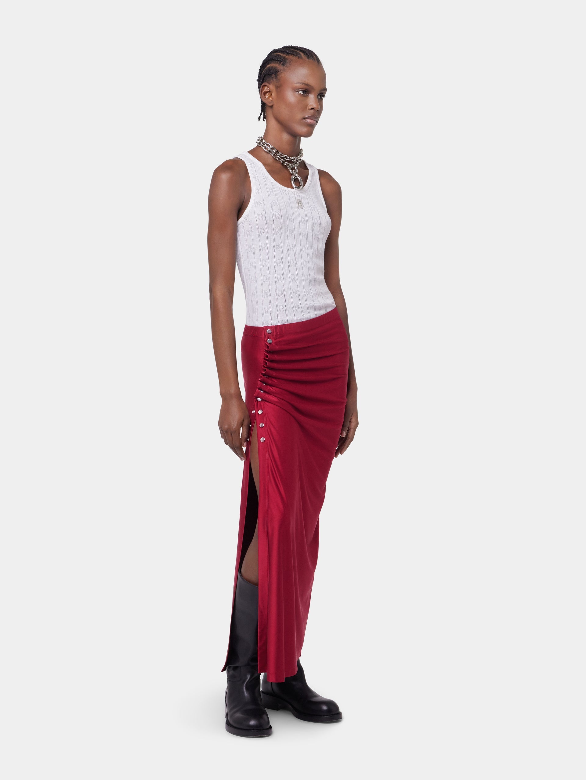 RED LONG DRAPED SKIRT IN JERSEY - 3