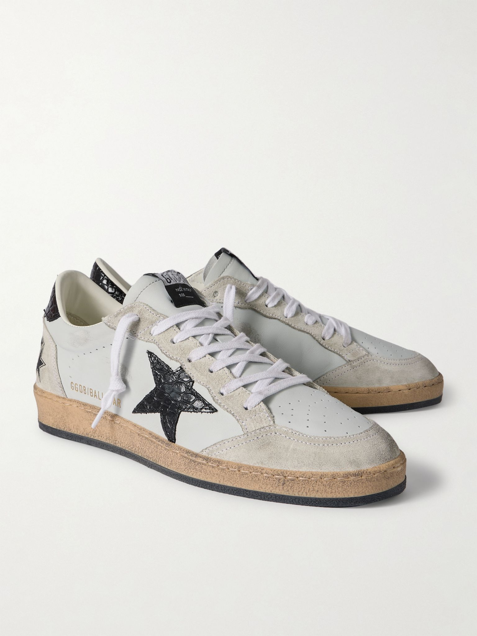 Ball Star Distressed Suede-Trimmed Leather Sneakers Gray - 4