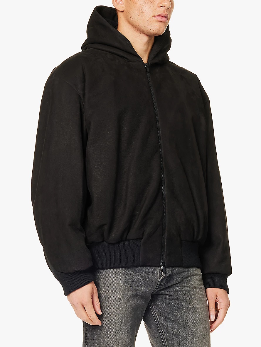 Hooded relaxed-fit leather bomber jacket - 3