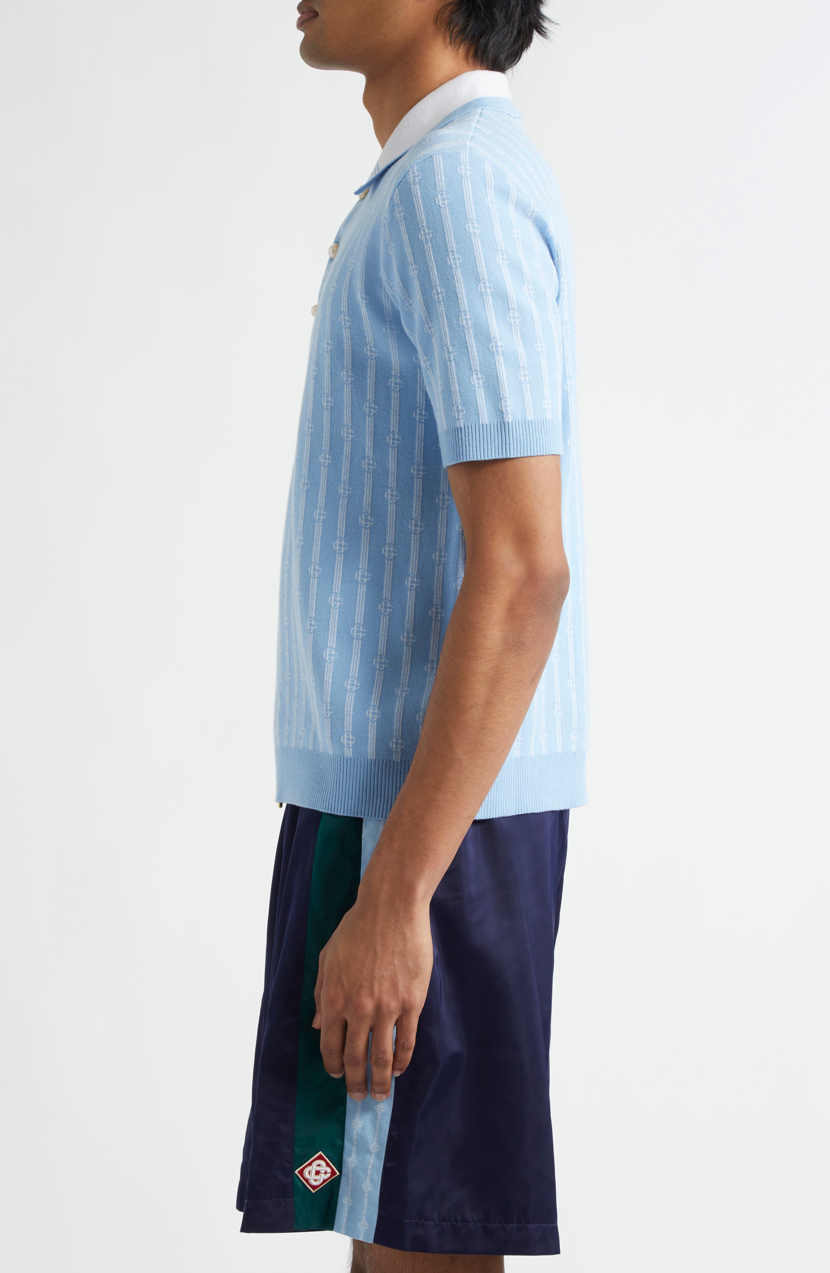 Casablanca Monogram Stripe Jacquard Polo in Blue at Nordstrom - 4