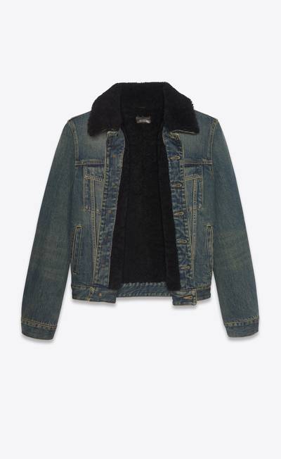 SAINT LAURENT jacket with shearling in dark dirty vintage blue denim outlook