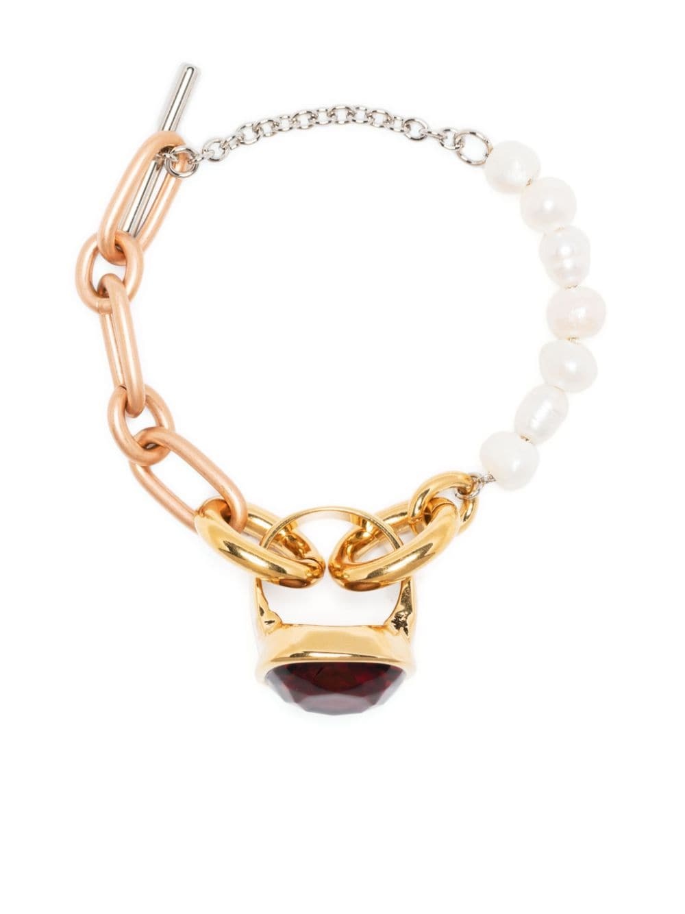 ring-pendant pearl-embellished chain bracelet - 1