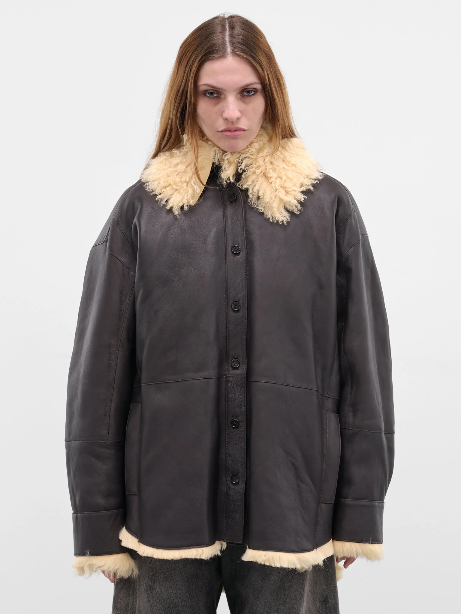 Brown Lamb Shearling Leather Jacket - 1