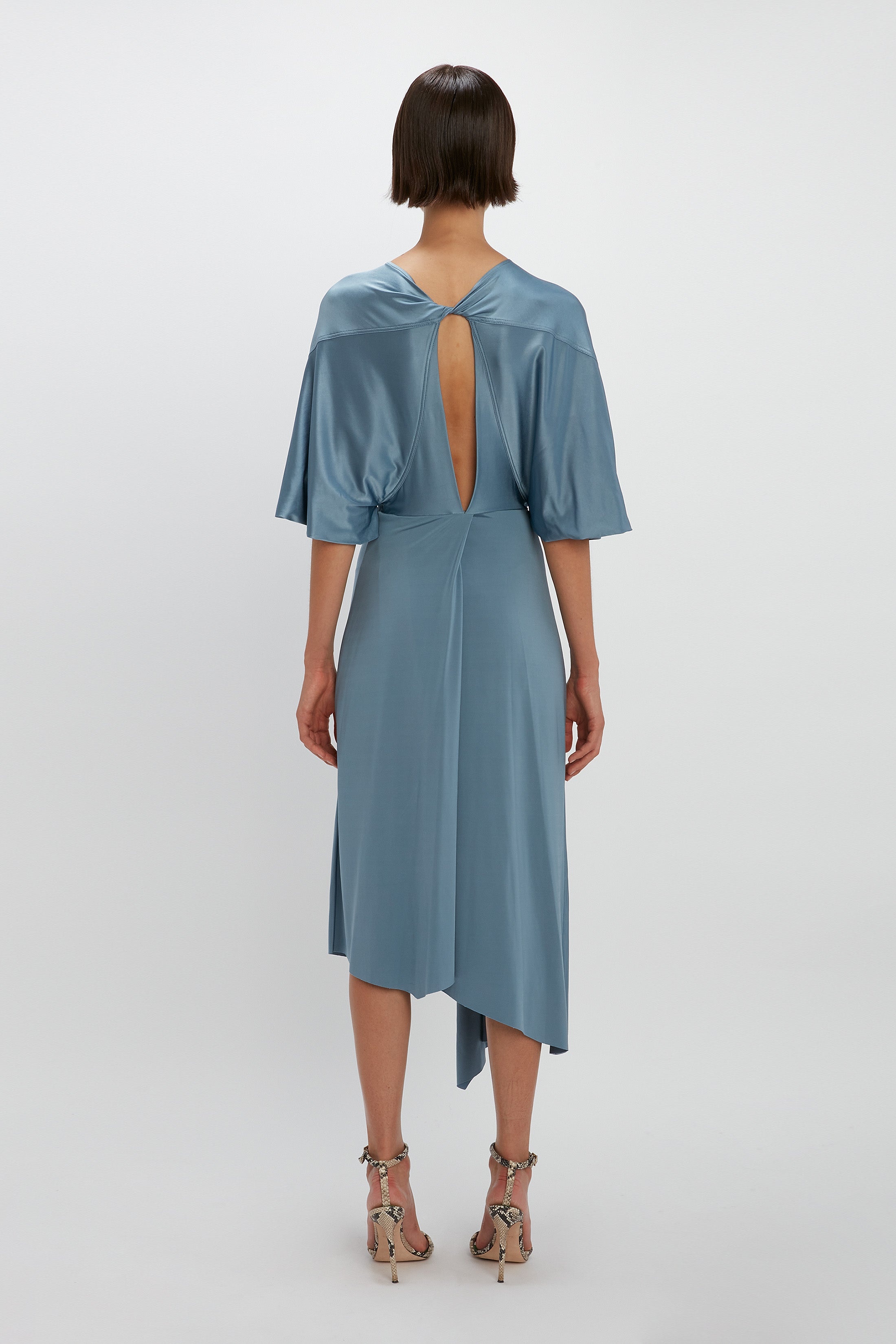 Cape Sleeve Cut Out Dress in Stone - 4