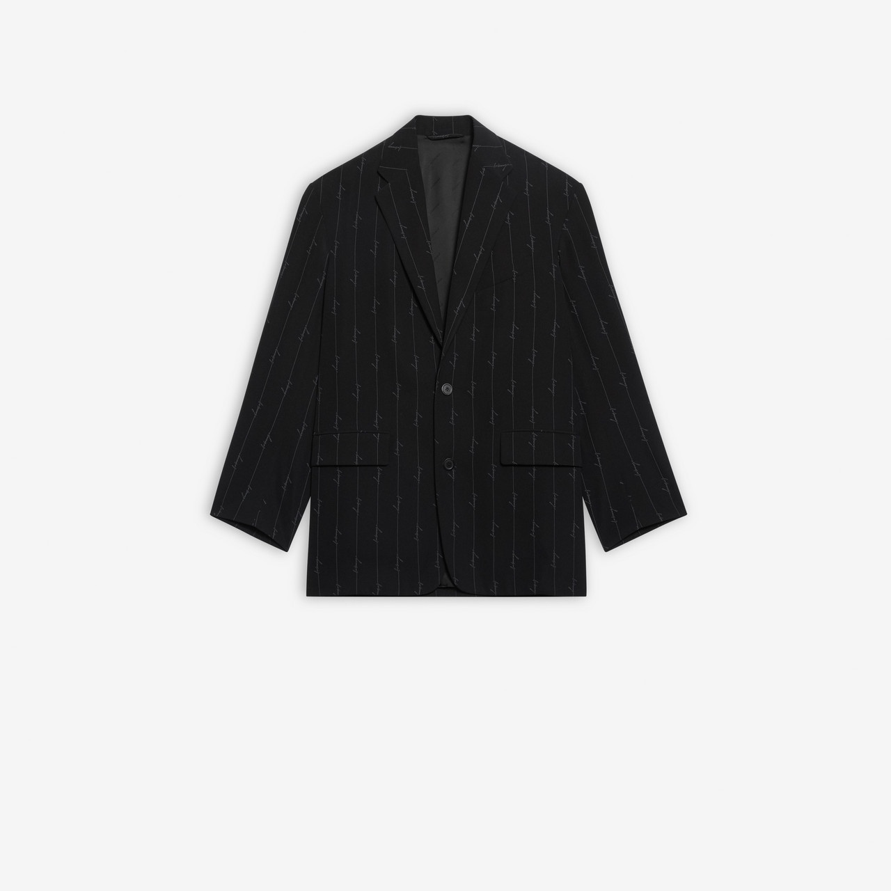 Boxy Single Breasted Jacket in black and grey signature striped fluid twill (100% polyester) - 1