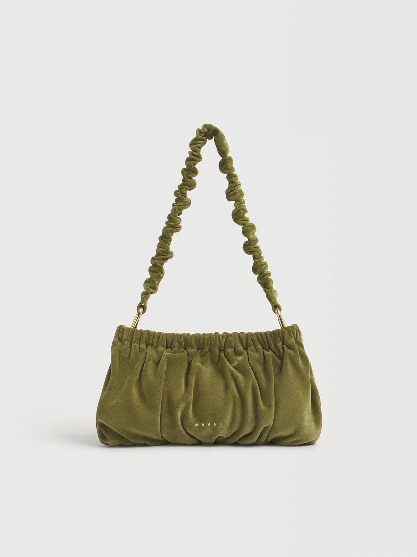 GREEN SUEDE RUFFLES CLUTCH BAG - 1