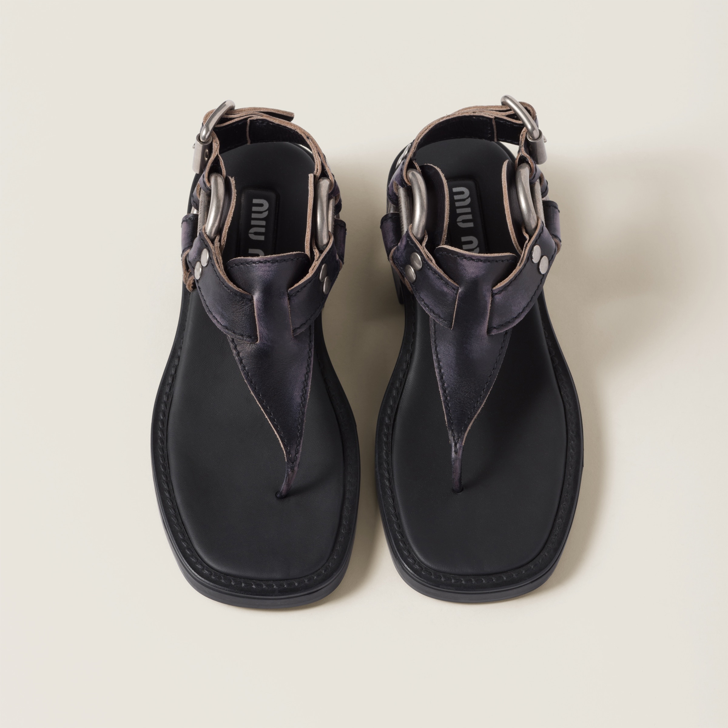 Bleached leather thong sandals - 4