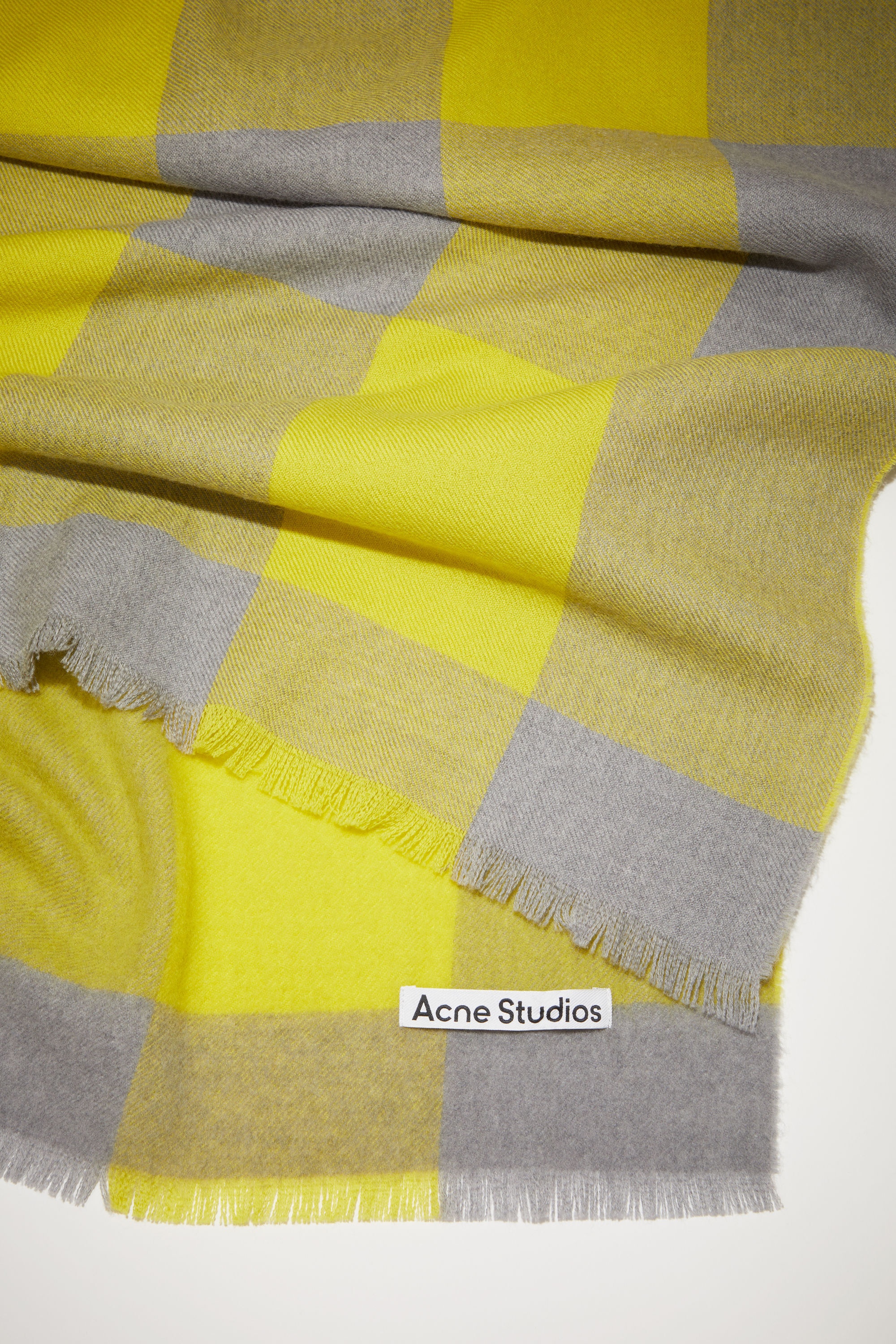 Check wool scarf - Acid yellow/carbon grey - 4