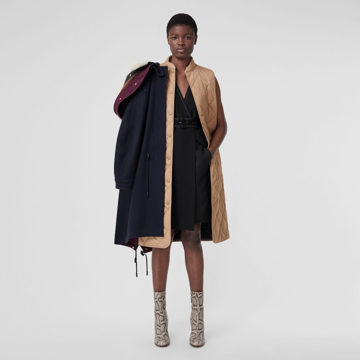 Sleeveless Viscose V-neck Trench Dress - 2