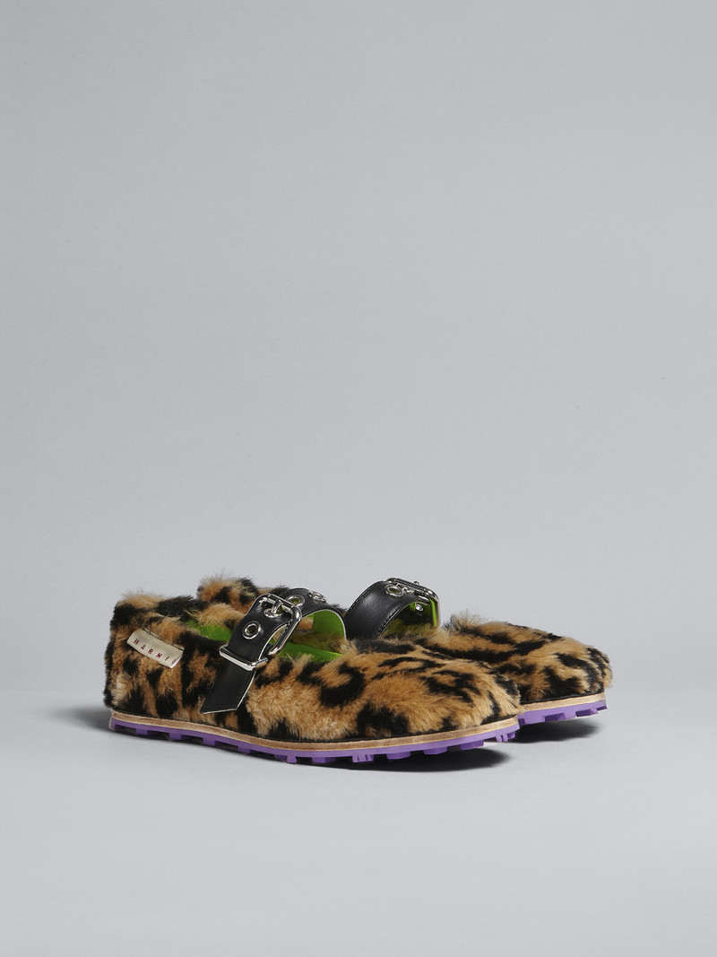 LEOPARD PRINT FAUX FUR MARY JANE FLAT 2