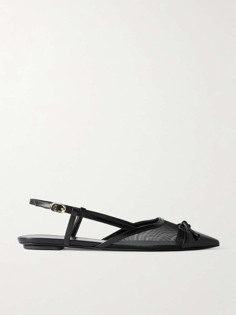 Kitty bow-embellished leather-trimmed mesh flats Black 1