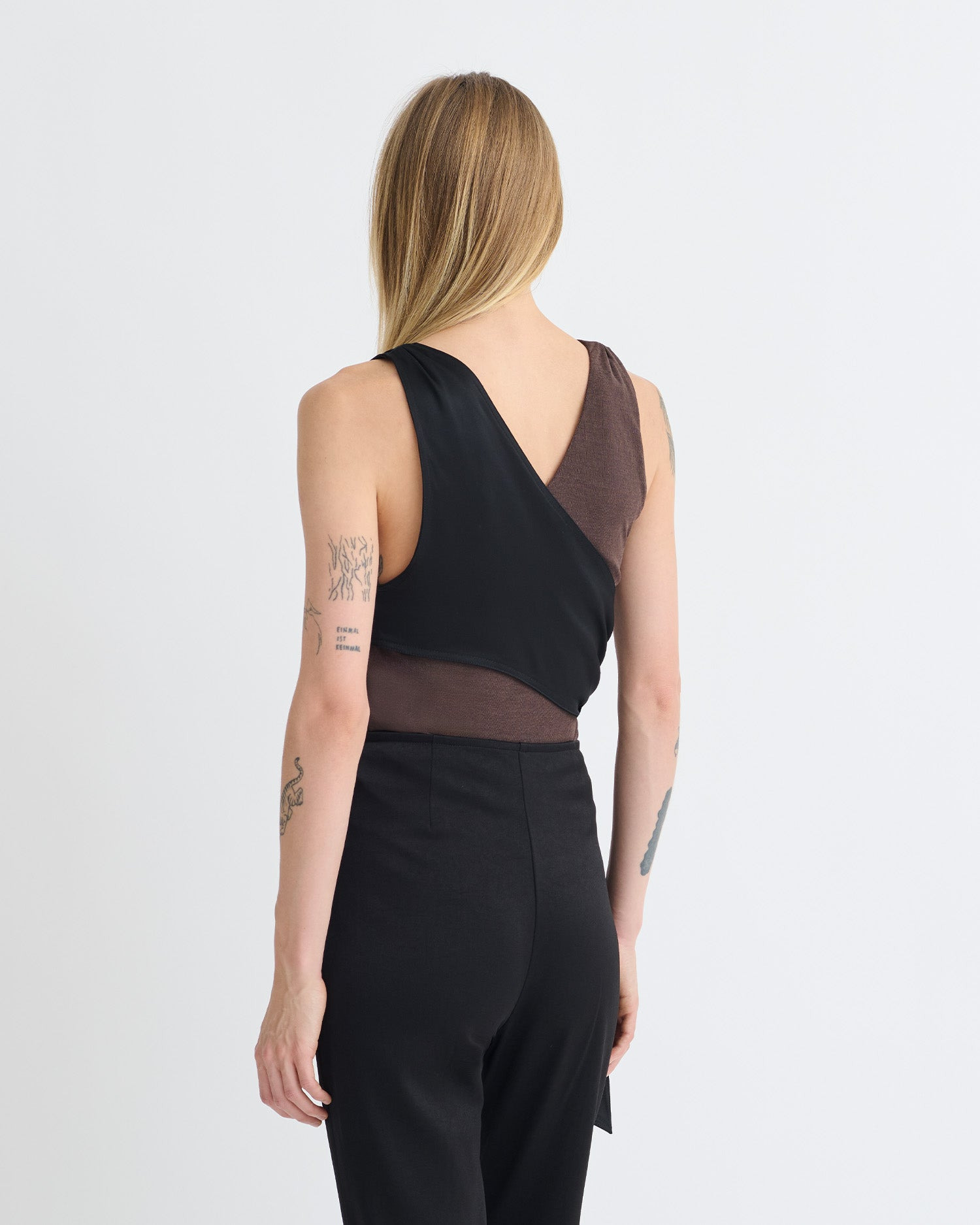 Mesh Jersey/Slip Satin Sleeveless Top - 4