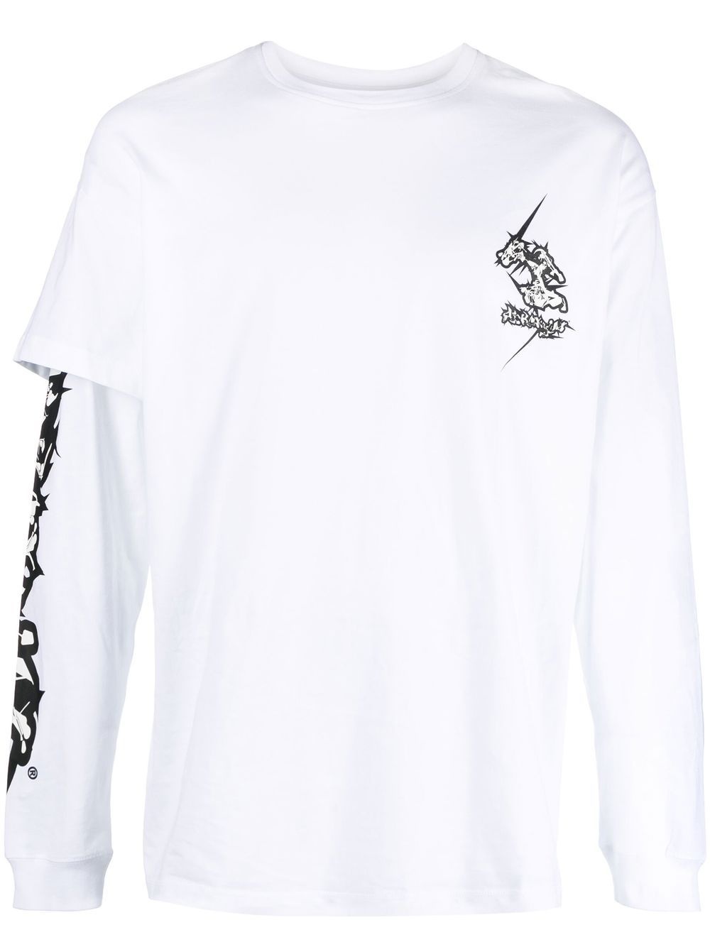 logo-print asymmetric-sleeve T-shirt - 1