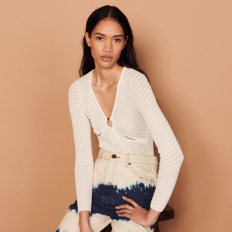 Sandro Pointelle knit sweater with ring detail outlook