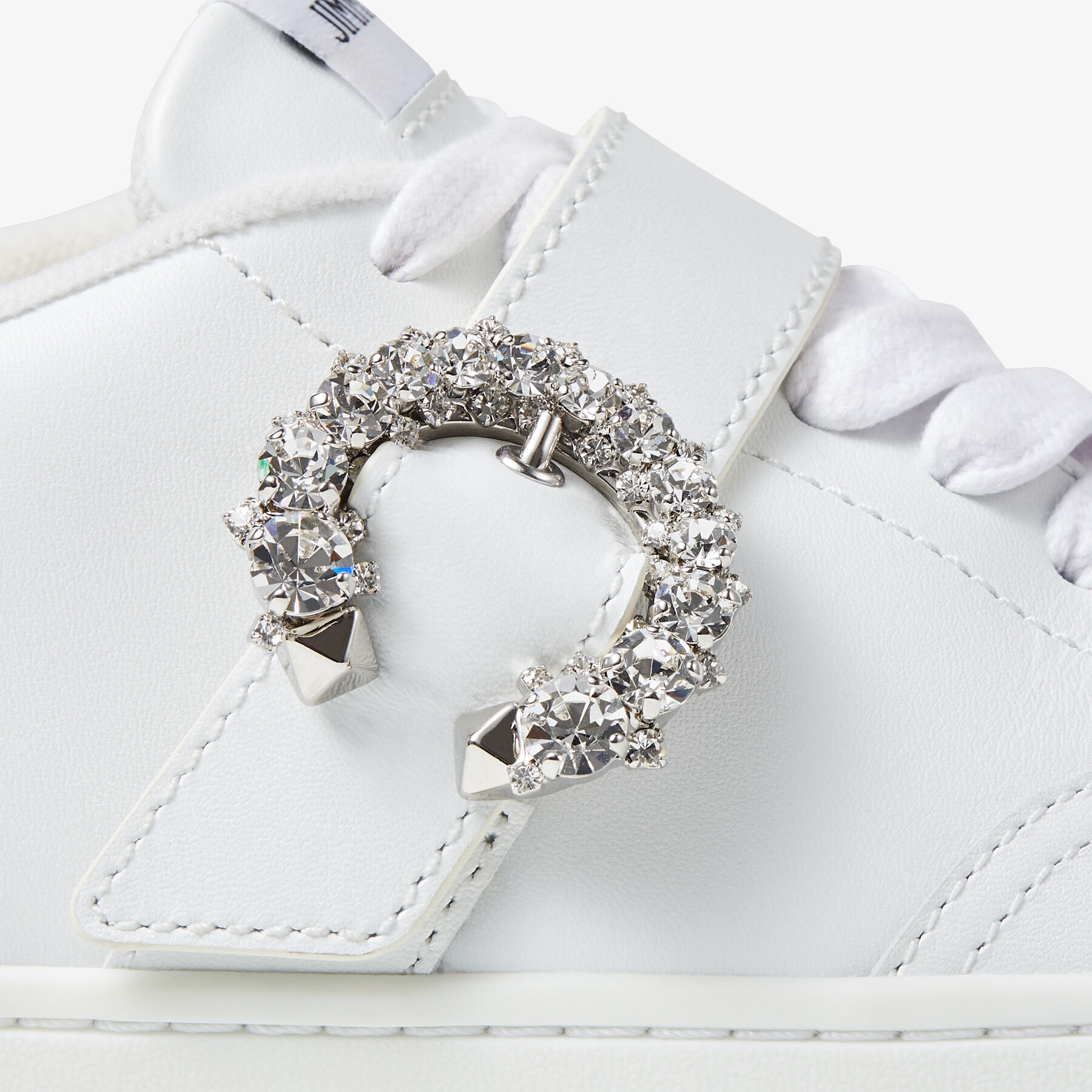 Osaka Lace Up
White Calf Leather and Silver Metallic Nappa Low Top Trainers with Crystal Buckle - 4