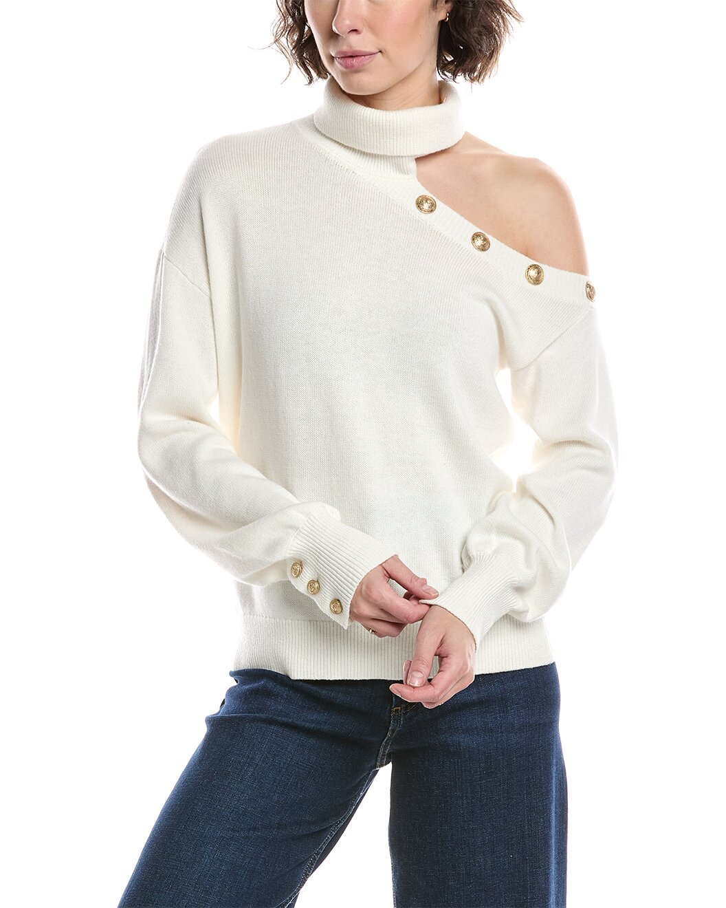 L'AGENCE Brixie One-Shoulder Turtleneck Wool-Blend Sweater - 1