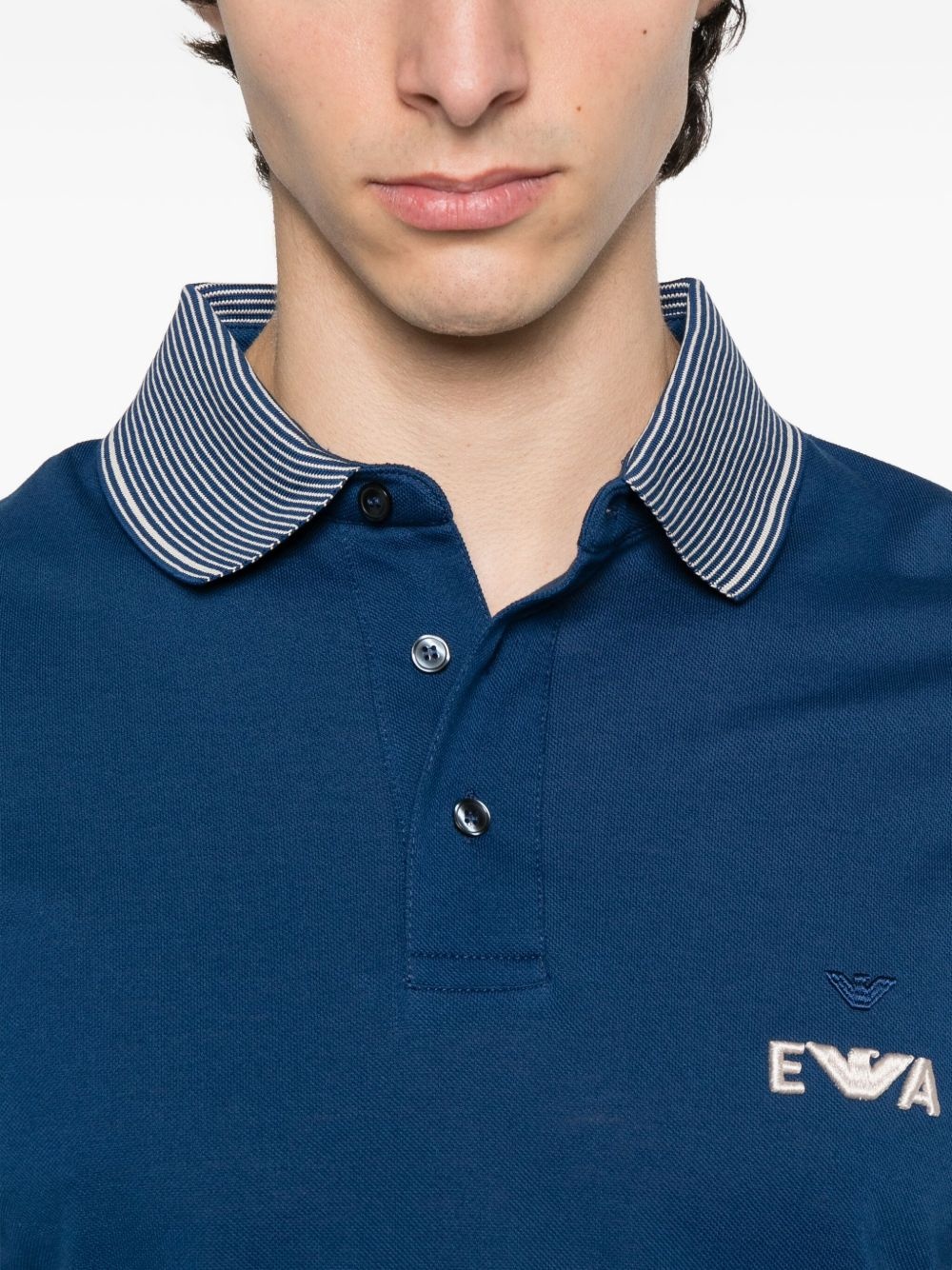 eagle-logo striped-collar polo shirt - 4