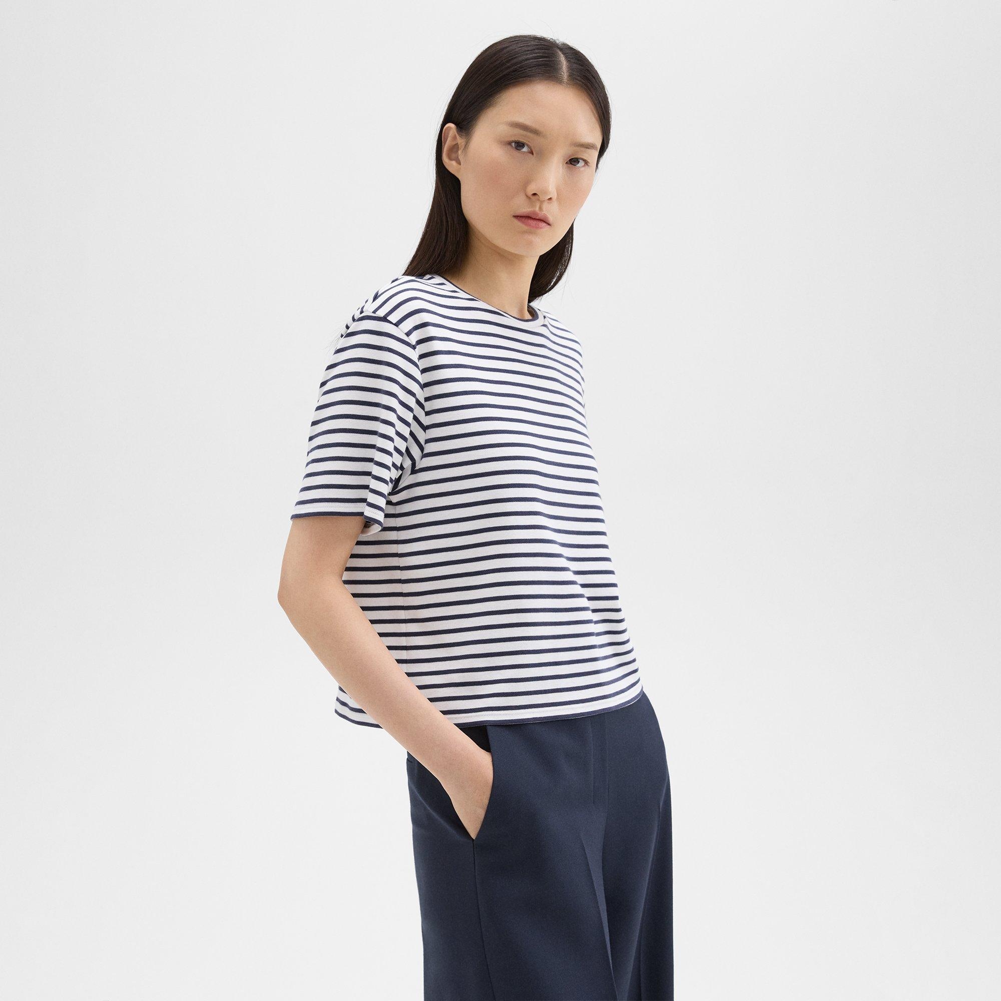 Boxy Tee in Striped Cotton Jersey - 3