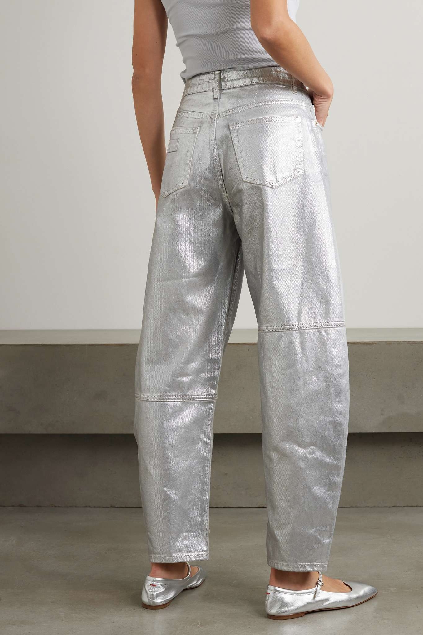 Metallic high-rise tapered organic jeans - 4