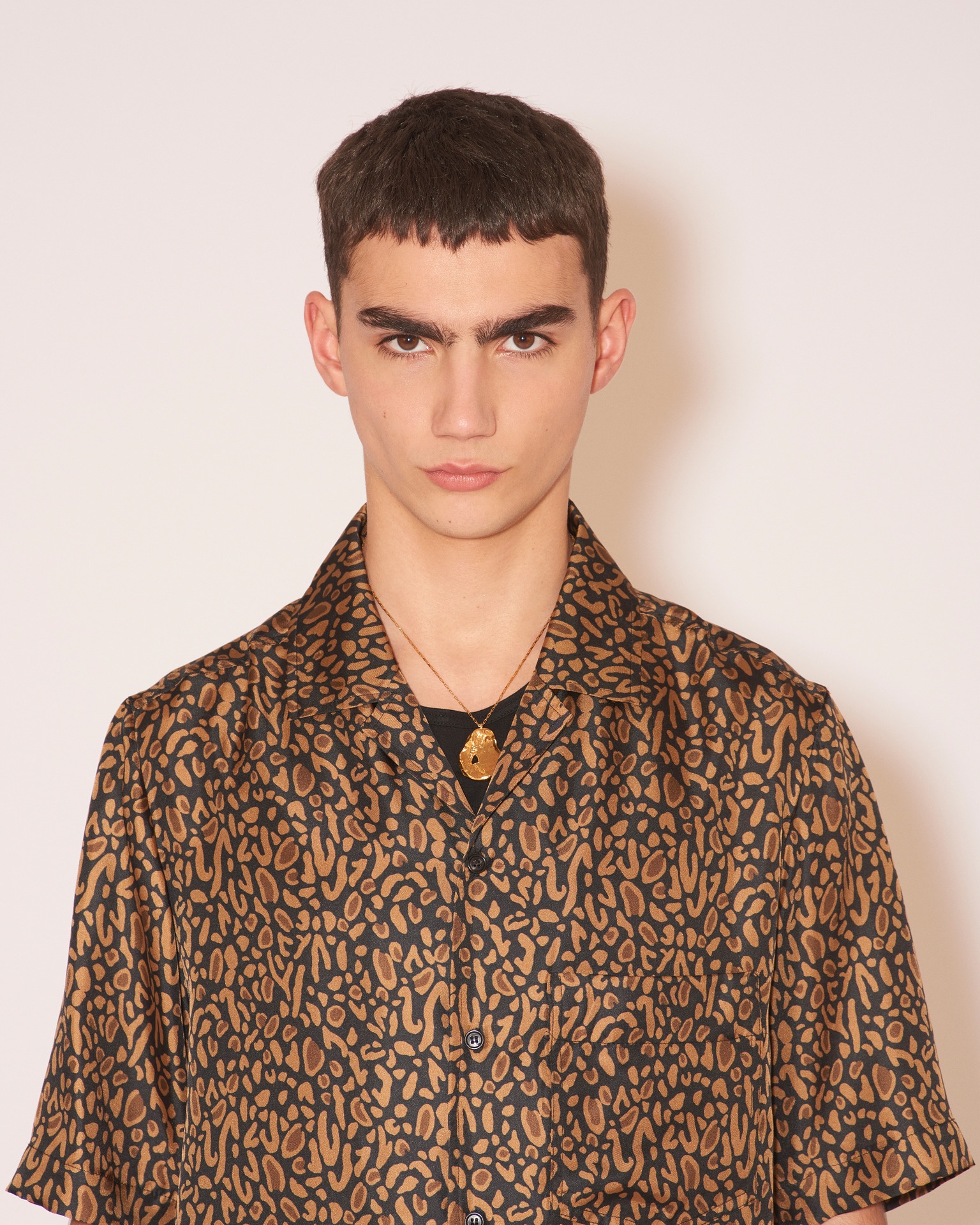 BODIL - Twill silk shirt - Brown Ocelot - 6