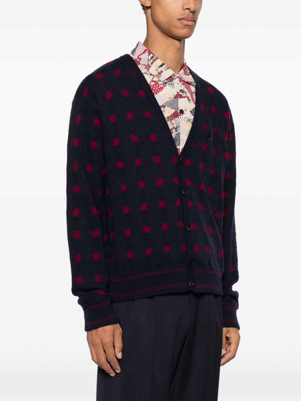 patterned-knit V-neck cardigan - 3