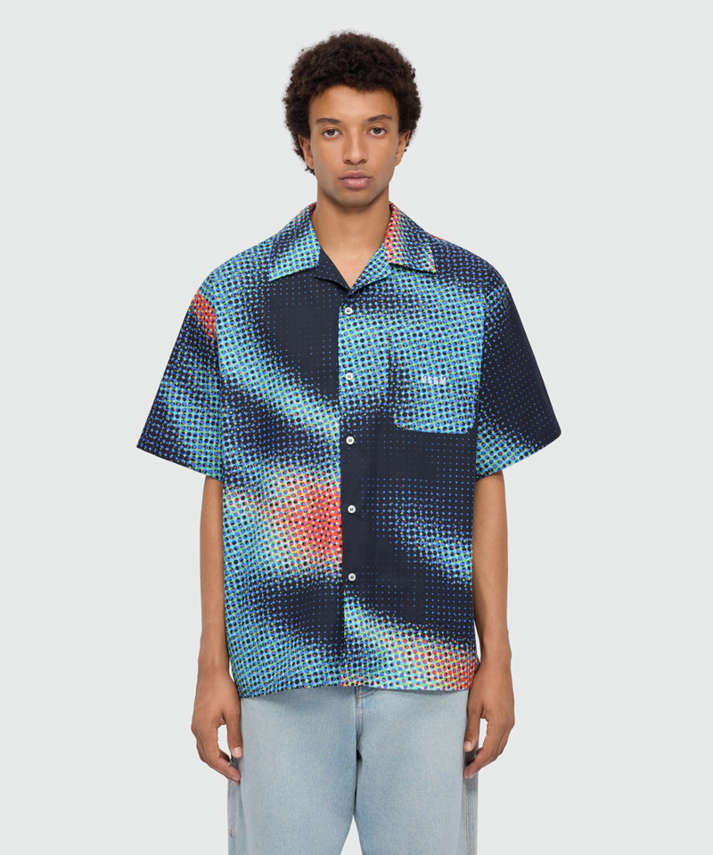 MSGM Multicolor cotton printed short-sleeve bowling shirt with embroidered MSGM logo outlook