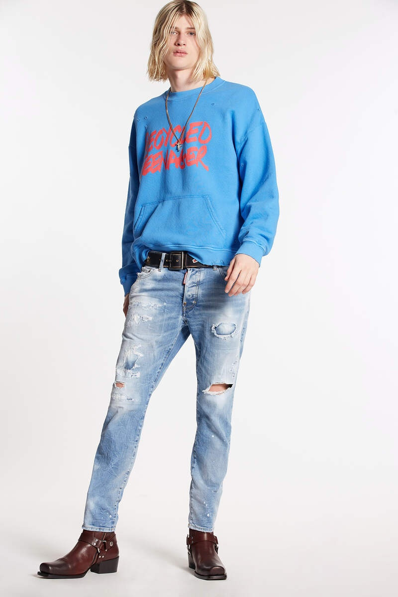 LIGHT RIPPED WASH SKATER JEANS 1